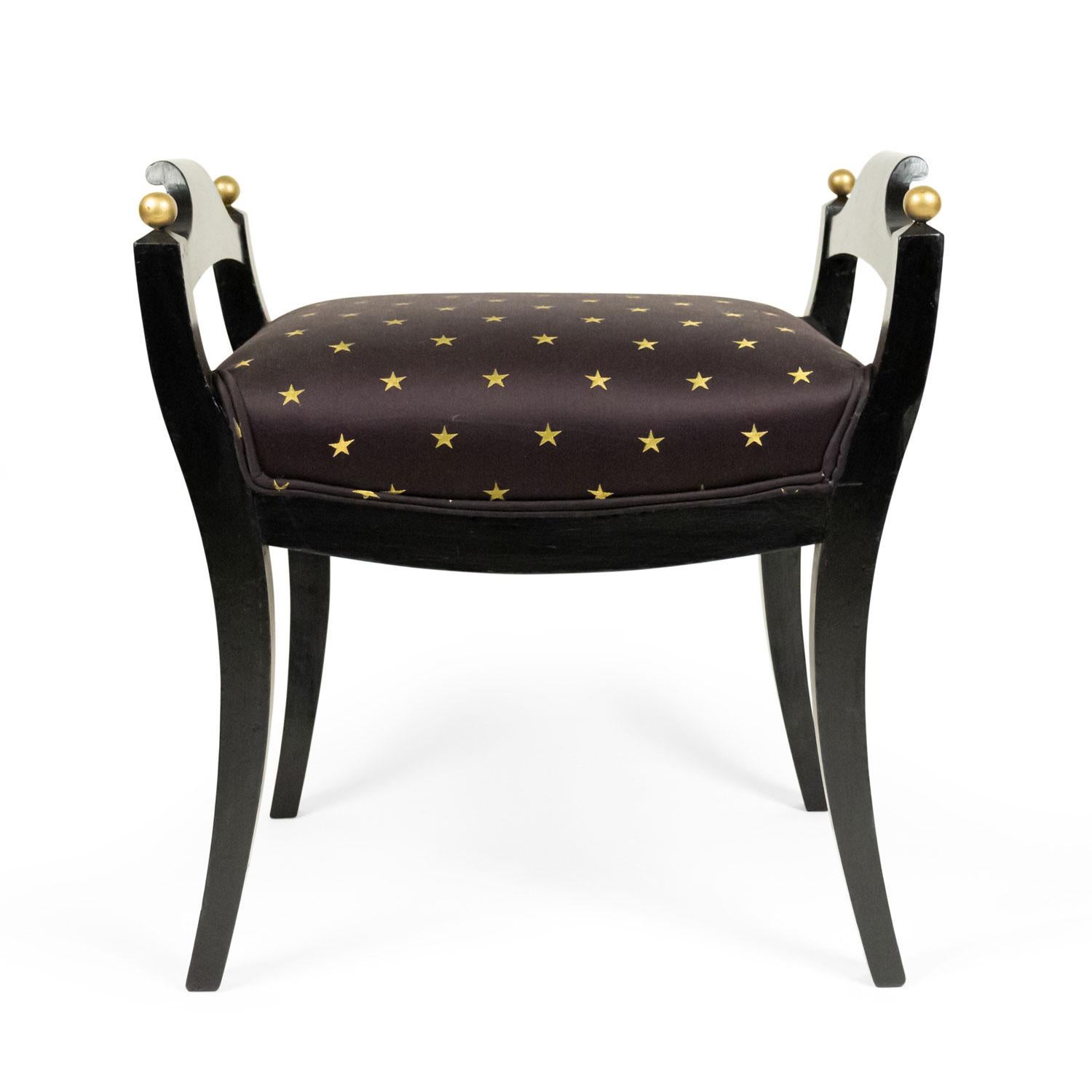 Swedish Biedermeier Style Black and Gold Star Bench In Good Condition For Sale In Queens, NY