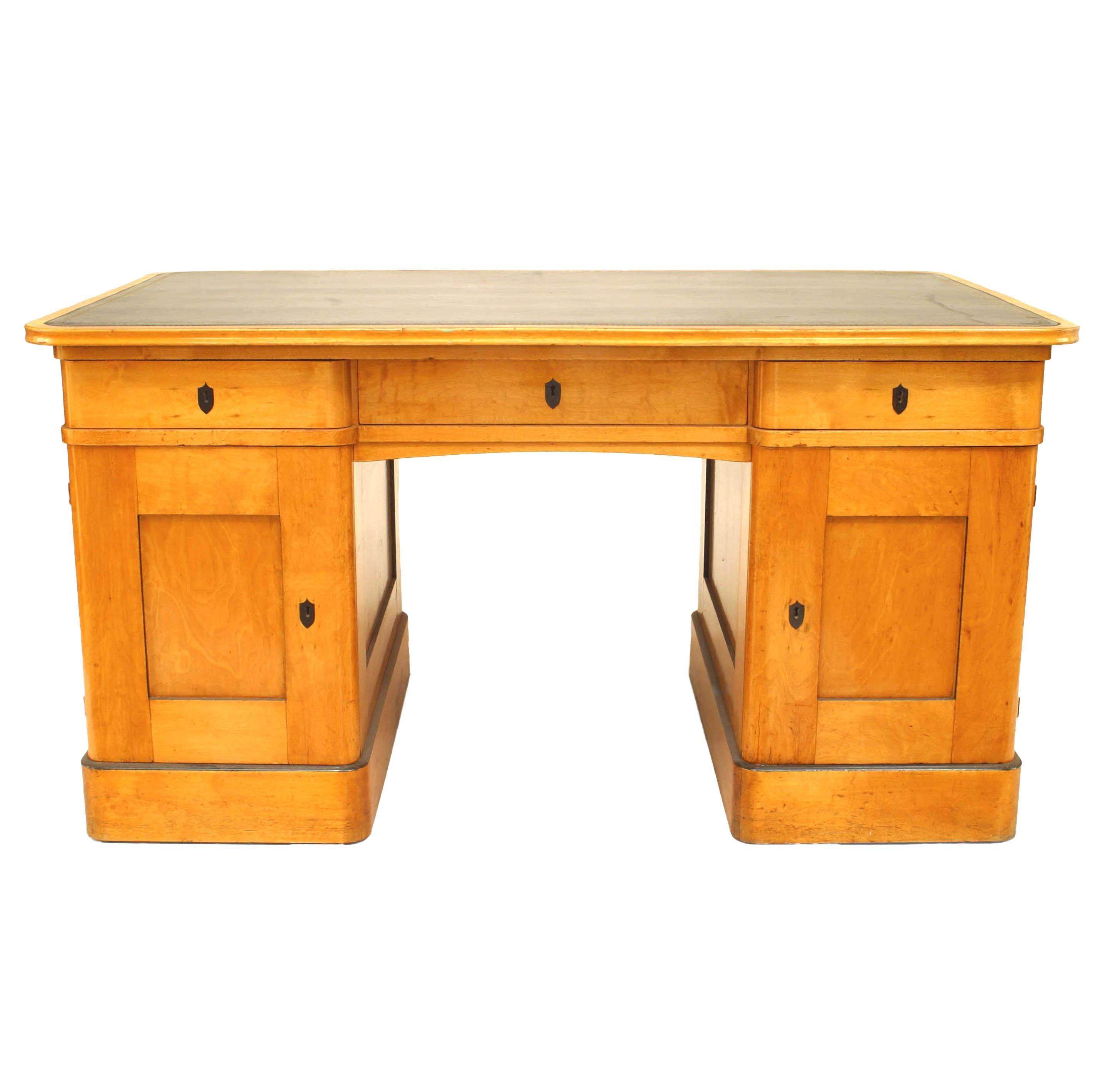 Swedish Biedermeier Style Birch Kneehole Desk For Sale