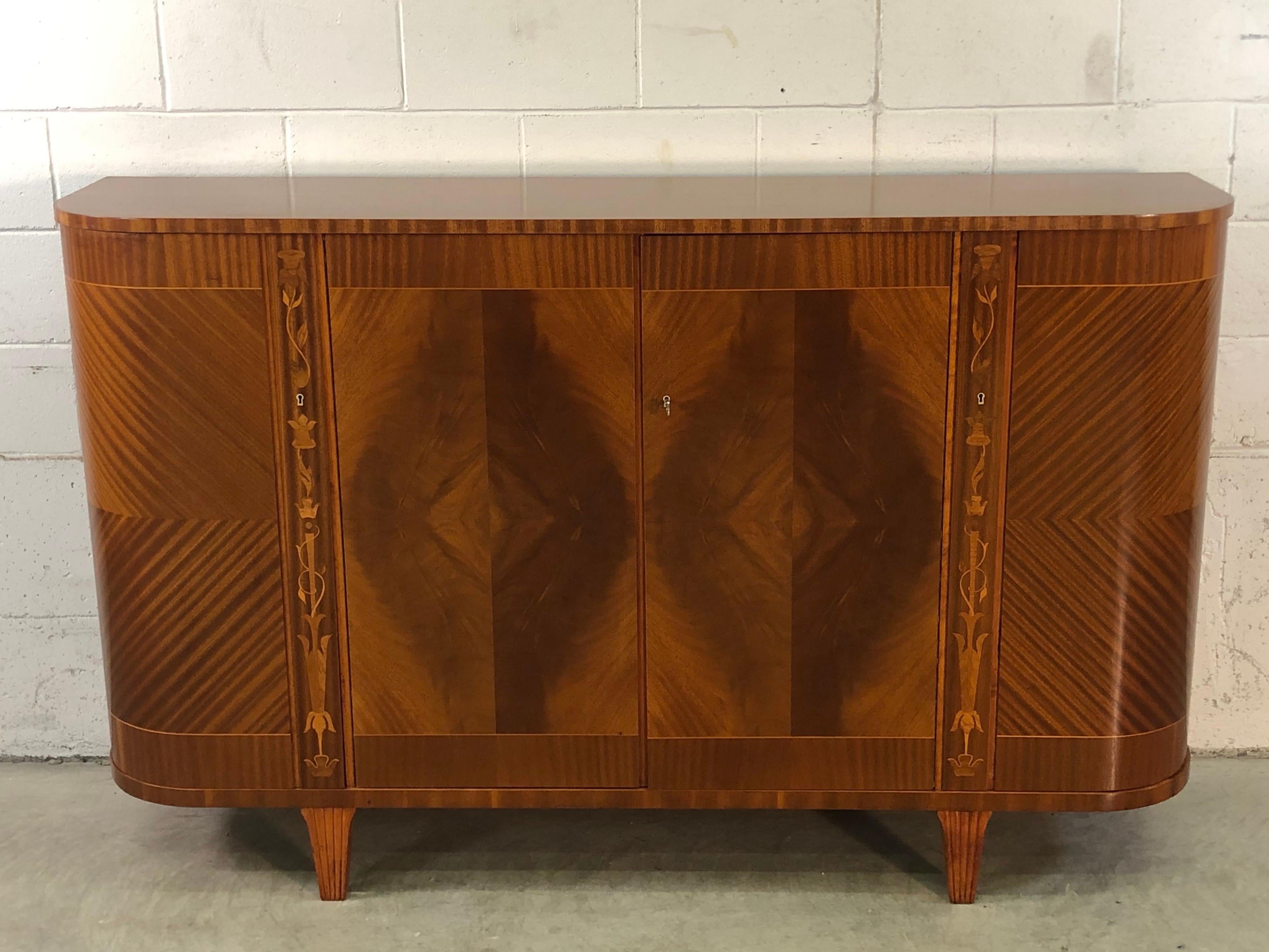 Scandinavian Modern Swedish Biedermeier Tiger Maple Demilune Buffet Server