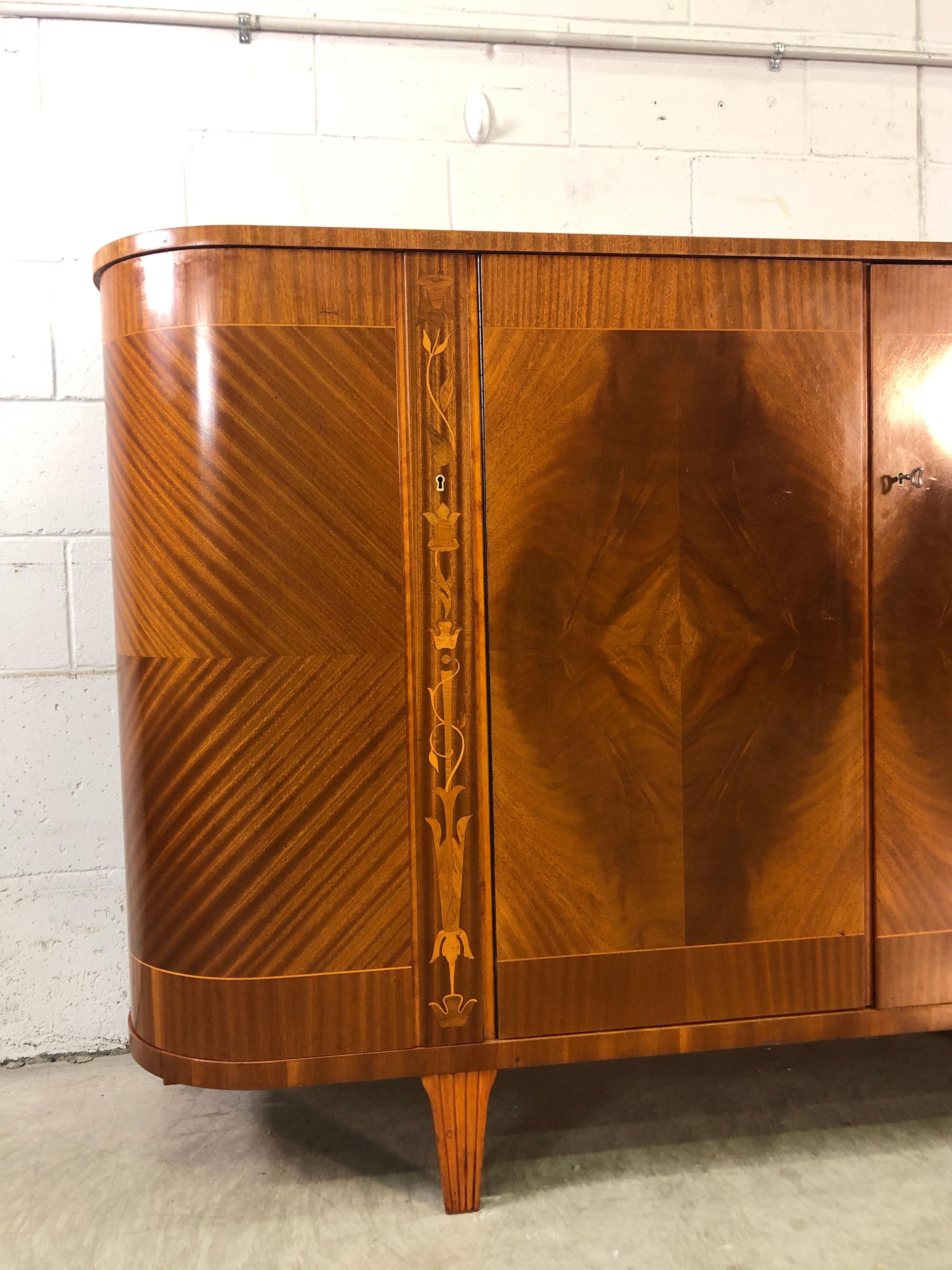 20th Century Swedish Biedermeier Tiger Maple Demilune Buffet Server