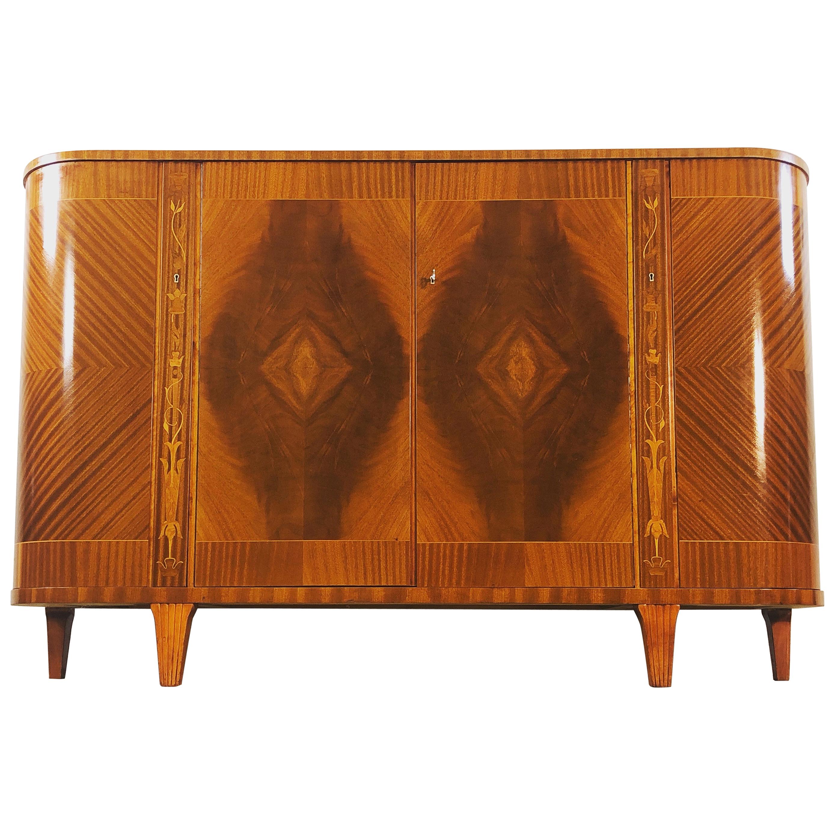 Swedish Biedermeier Tiger Maple Demilune Buffet Server