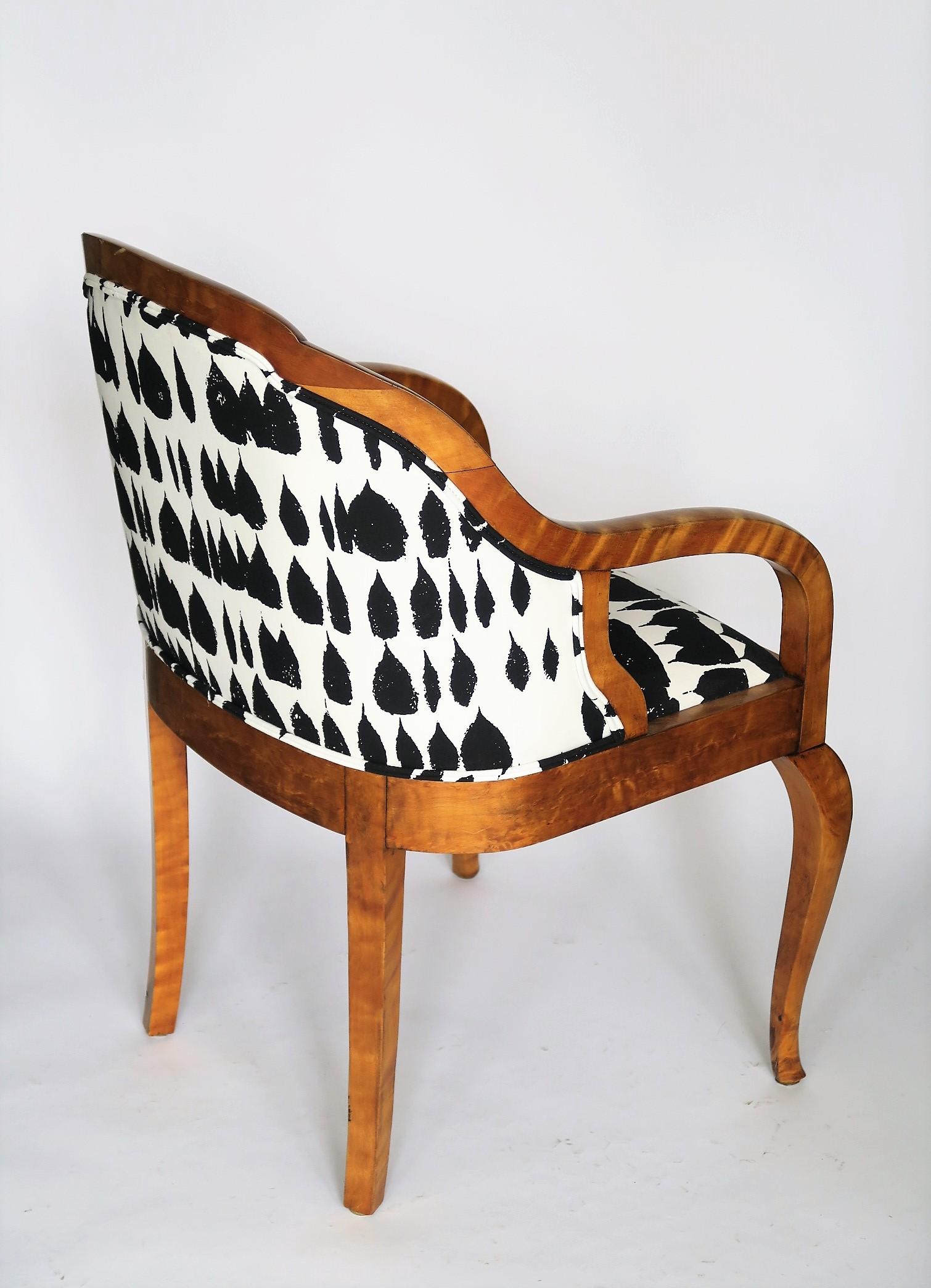 Swedish Birch Accent Biedermeier Armchair with Black and White Fabric circa 1890 7