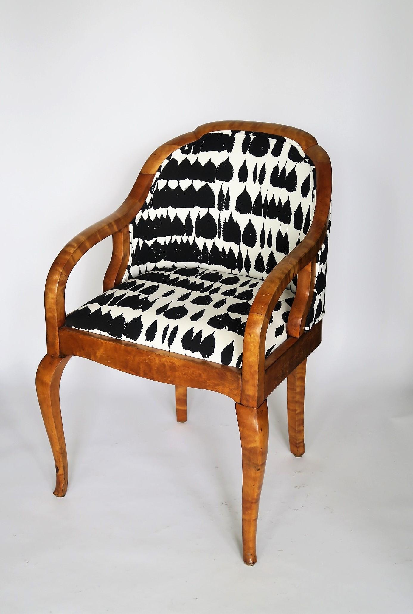 Swedish Birch Accent Biedermeier Armchair with Black and White Fabric circa 1890 In Good Condition In New York, NY