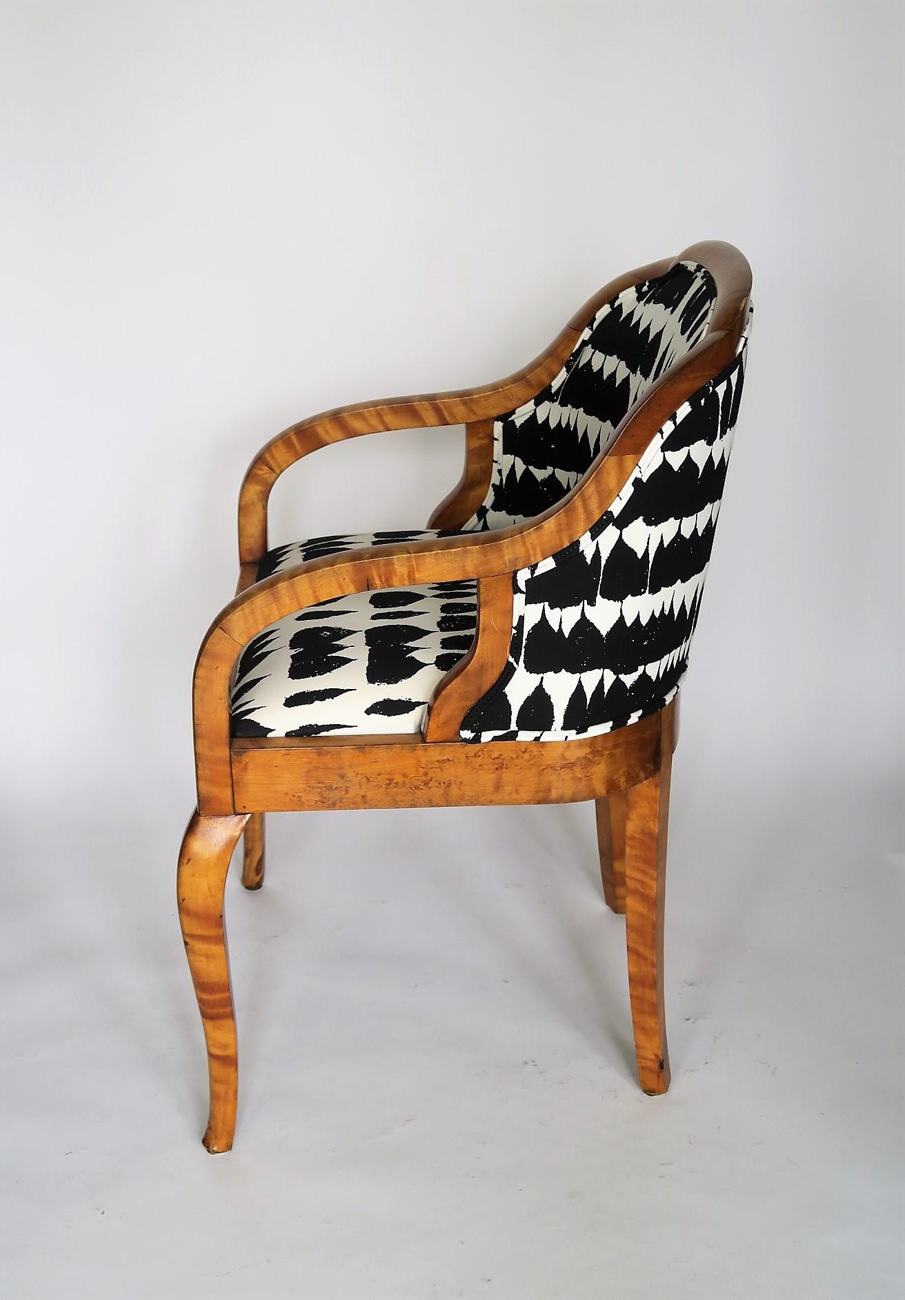 Swedish Birch Accent Biedermeier Armchair with Black and White Fabric circa 1890 1