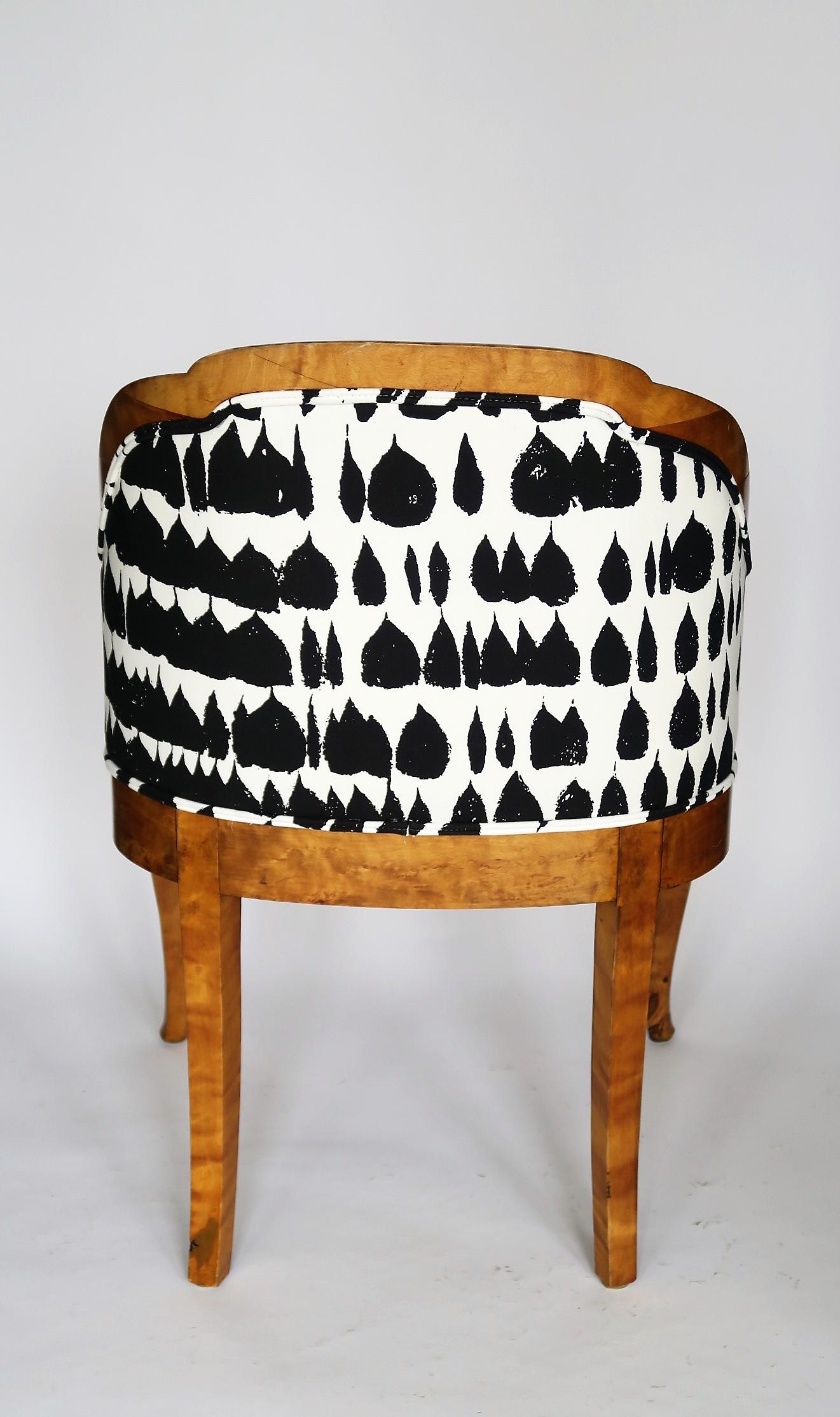 Swedish Birch Accent Biedermeier Armchair with Black and White Fabric circa 1890 4