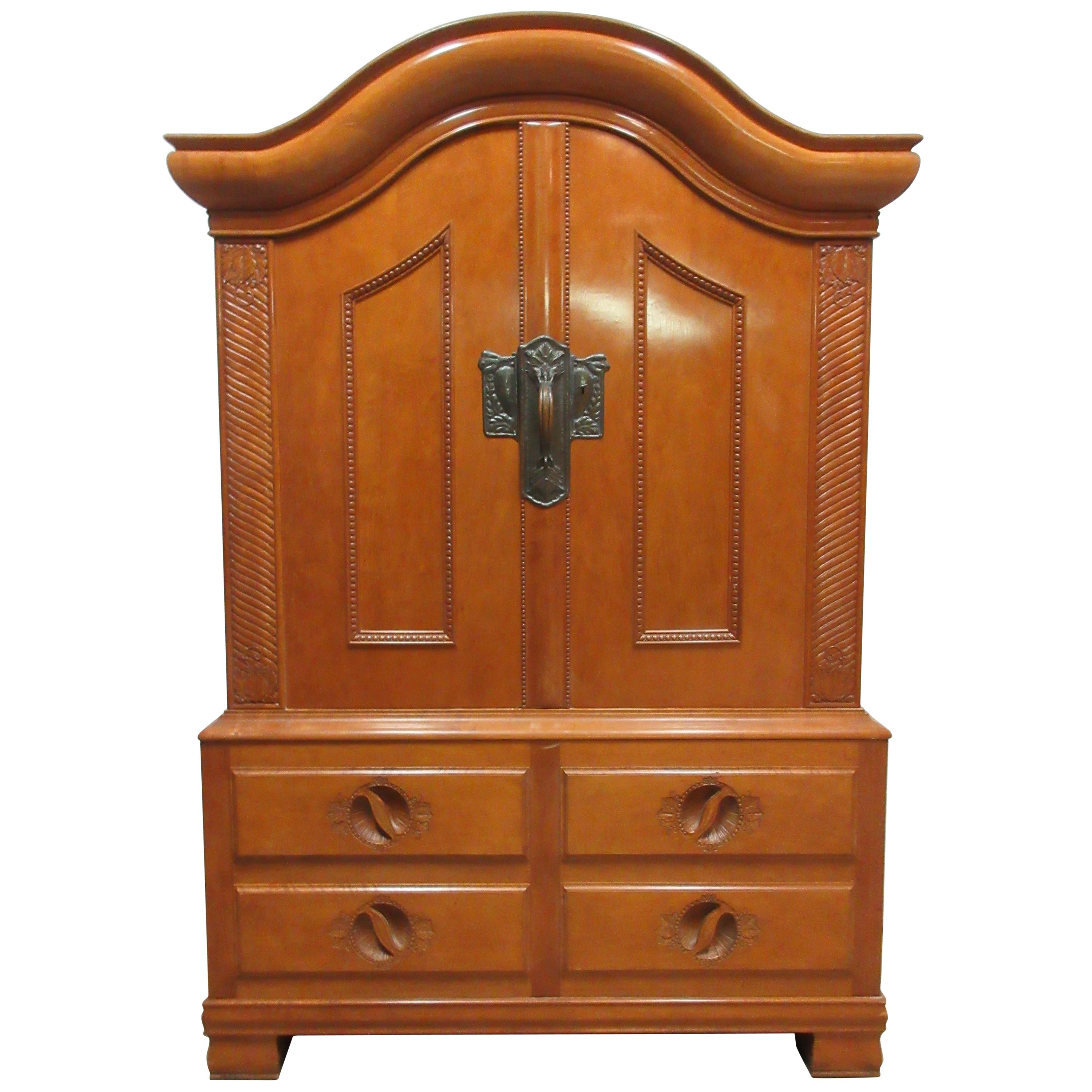 Swedish Birch Armoire Hand Carved For Sale