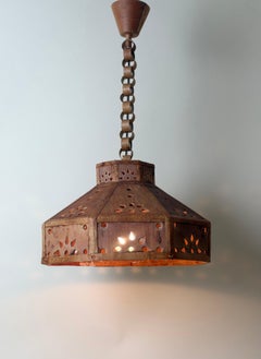 Swedish Birch Bark Pendant Lamp with Decorative Bark Chain, circa 1960