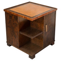 Swedish Birch Side Smoking Table with Intarsia Inlay and Storage