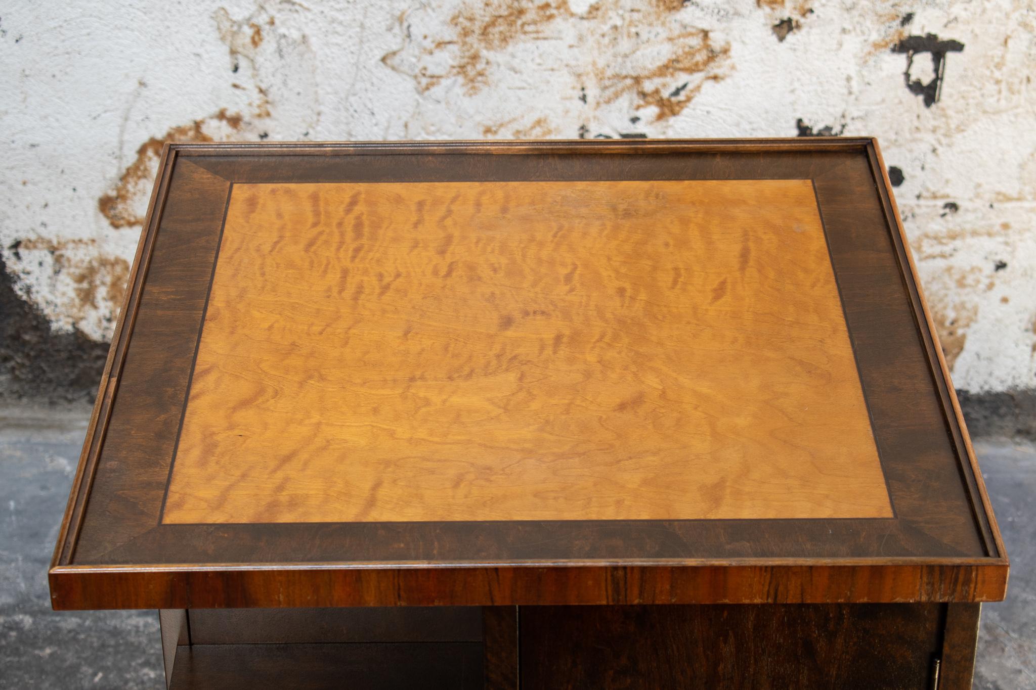 Swedish Birch Side Smoking Table with Intarsia Inlay and Storage 1