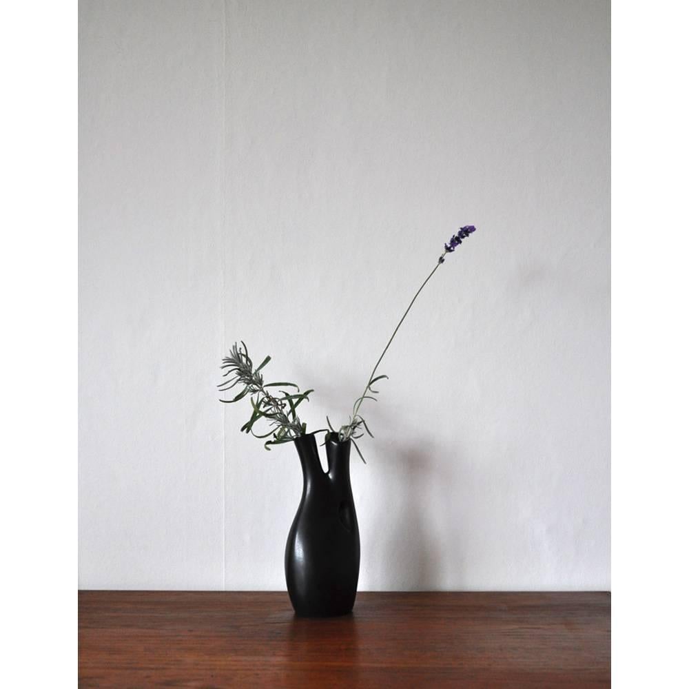 Swedish Black Glazed Ceramic Vases by Lillemor Mannerheim, Set of Two 5