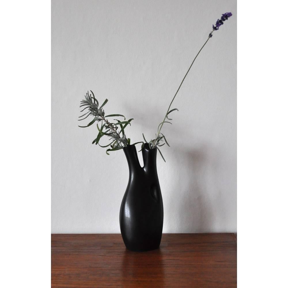 Swedish Black Glazed Ceramic Vases by Lillemor Mannerheim, Set of Two 6