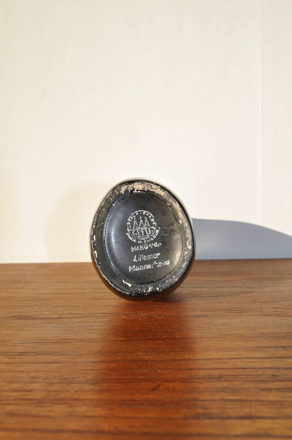 Mid-20th Century Swedish Black Glazed Ceramic Vases by Lillemor Mannerheim, Set of Two