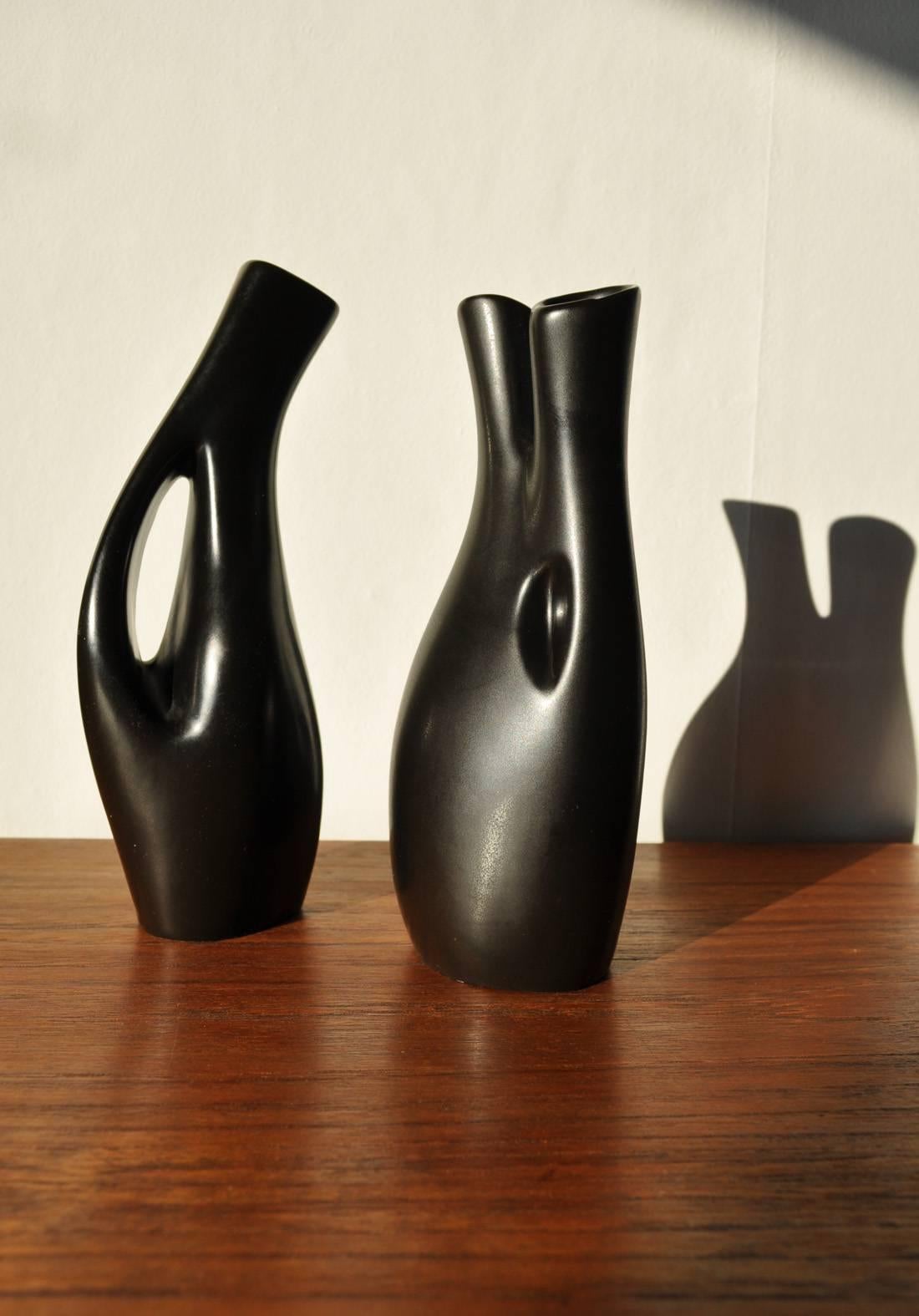 Swedish Black Glazed Ceramic Vases by Lillemor Mannerheim, Set of Two 2