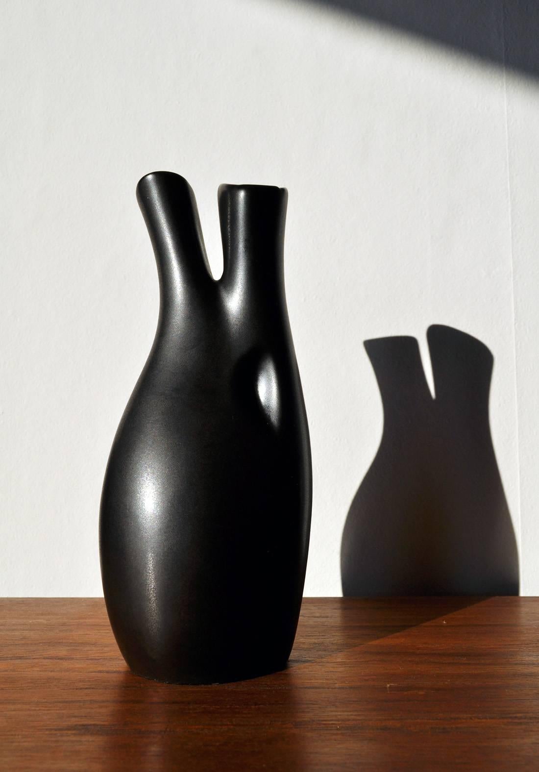 Swedish Black Glazed Ceramic Vases by Lillemor Mannerheim, Set of Two 3