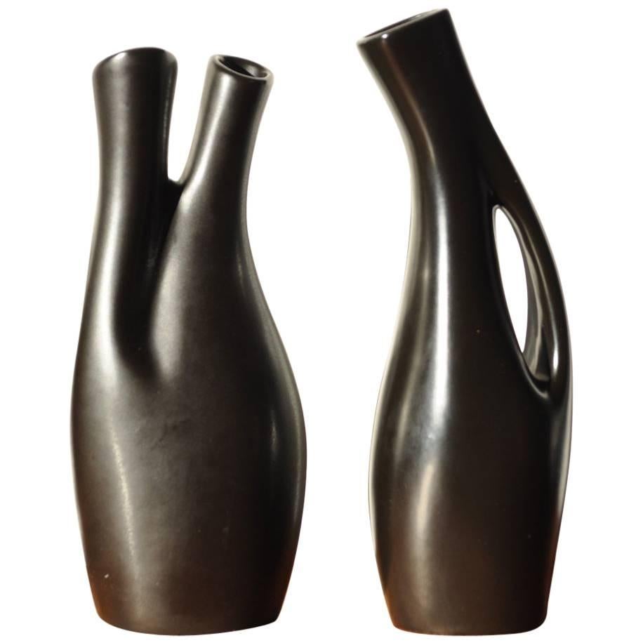 Swedish Black Glazed Ceramic Vases by Lillemor Mannerheim, Set of Two