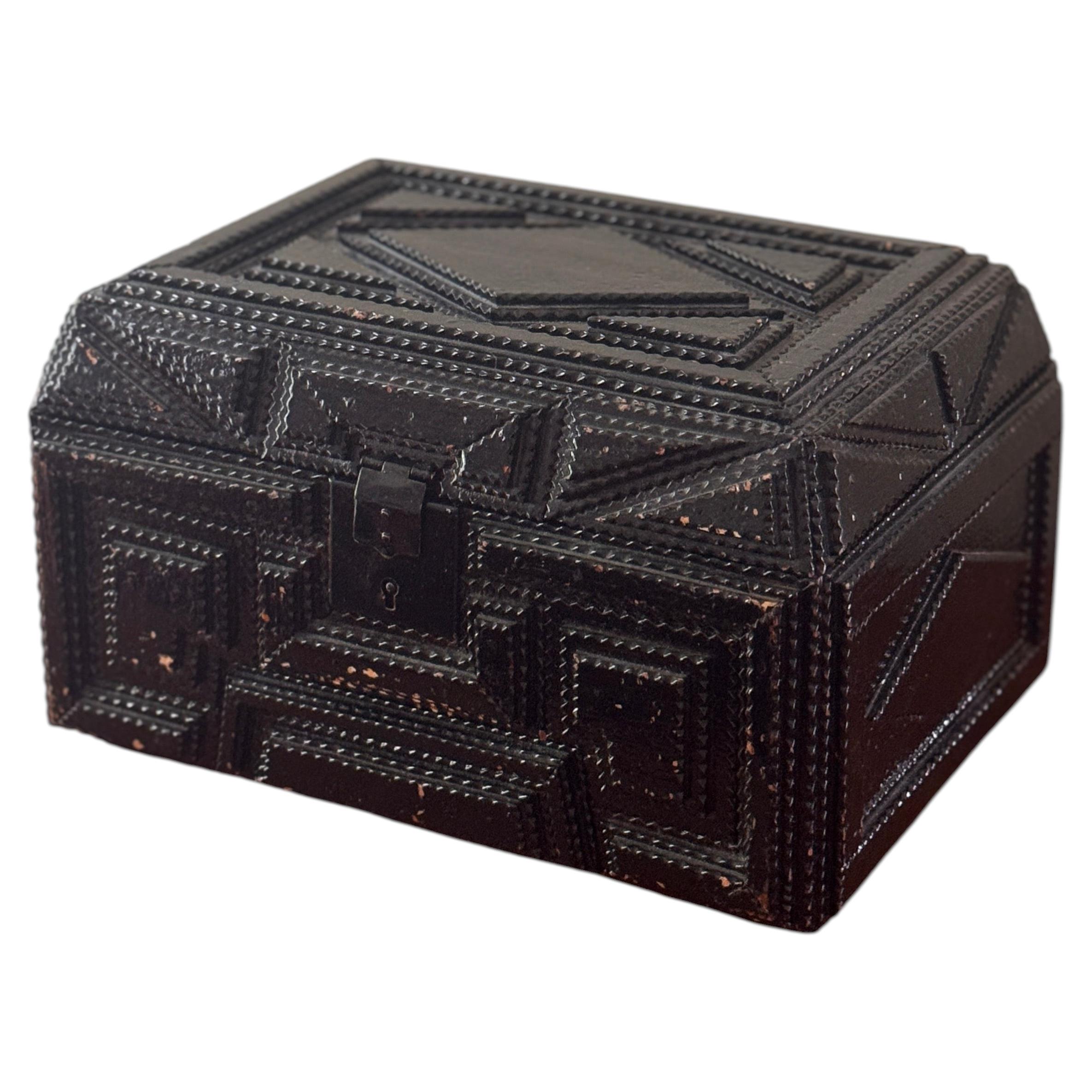 Swedish Black Lacquer Relief Box with Secret Drawer