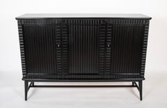 Swedish Black Lacquer Three Door Cabinet Attributed to Oscar Nilsson