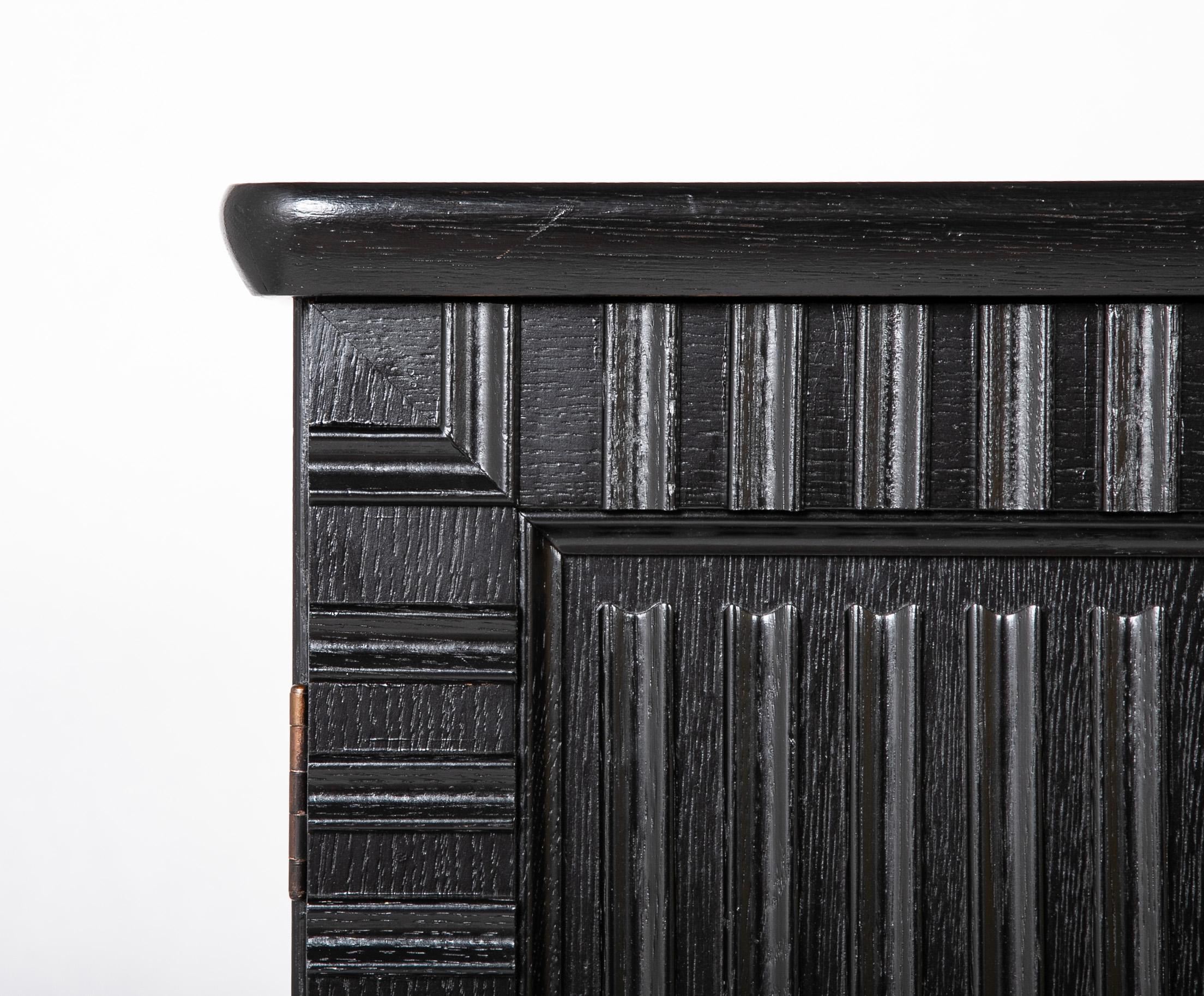 Wood Swedish Black Lacquer Three Door Cabinet Attributed to Oscar Nilsson For Sale