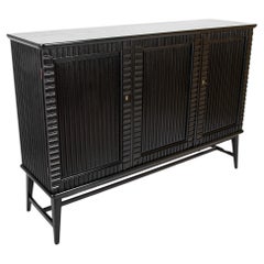 Vintage Swedish Black Lacquer Three Door Cabinet Attributed to Oscar Nilsson