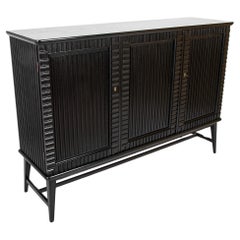 Swedish Black Lacquer Three Door Cabinet Attributed to Oscar Nilsson