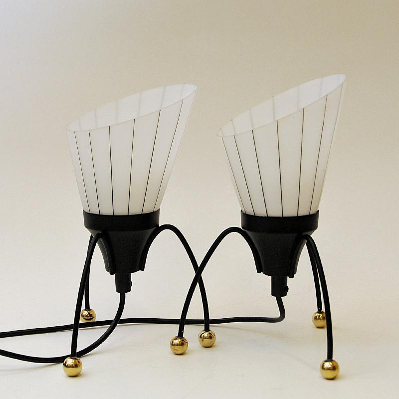 Scandinavian Modern Swedish Black metal tablelamps with frosted glass by Edward Hagman - Ehab 1950s 