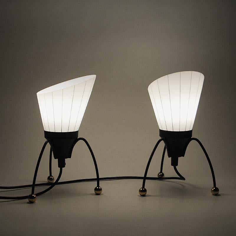 Swedish Black metal tablelamps with frosted glass by Edward Hagman - Ehab 1950s  In Good Condition In Stockholm, SE
