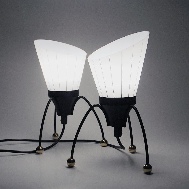 Mid-20th Century Swedish Black metal tablelamps with frosted glass by Edward Hagman - Ehab 1950s 