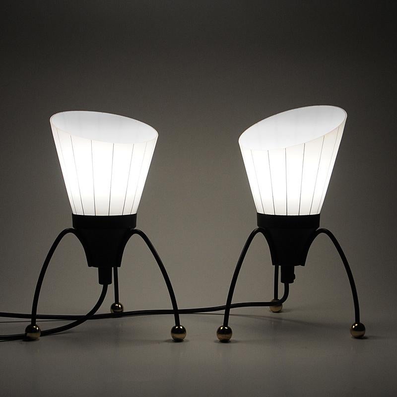 Metal Swedish Black metal tablelamps with frosted glass by Edward Hagman - Ehab 1950s 