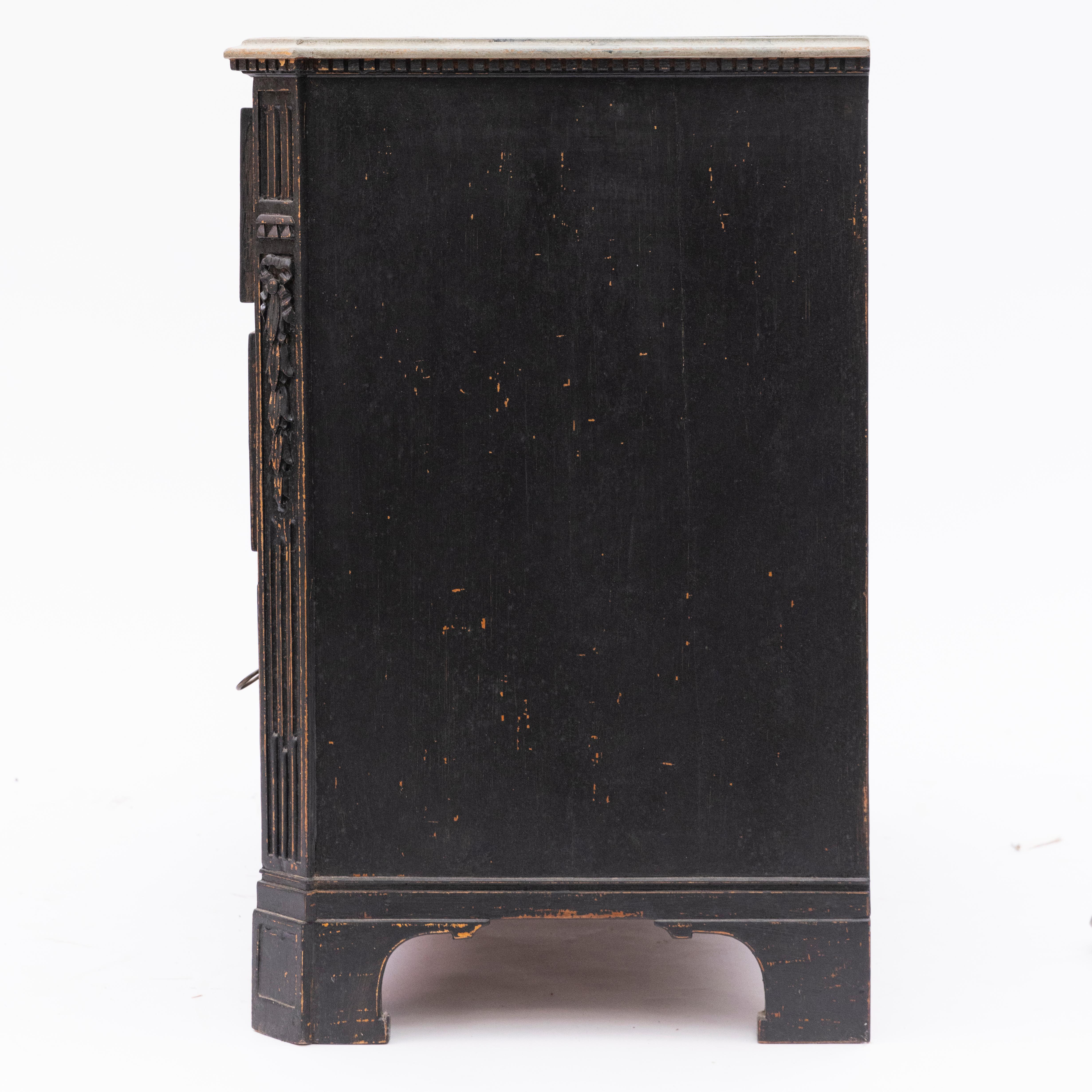Brass Swedish Black-painted Gustavian Black painted Chest of Drawers, 1780-1800