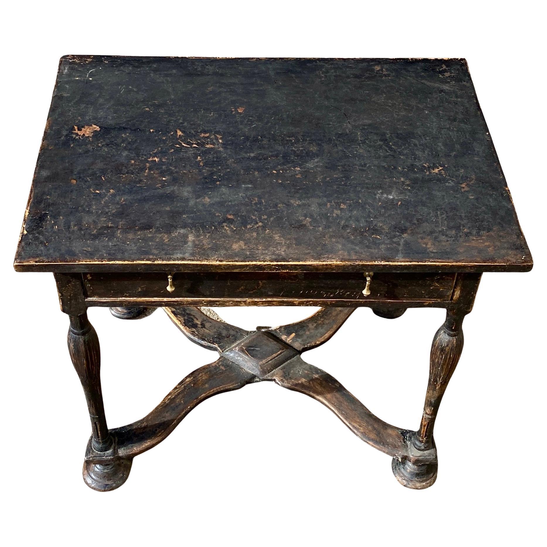 19th Century Swedish Black Painted Rectangular Baroque Table