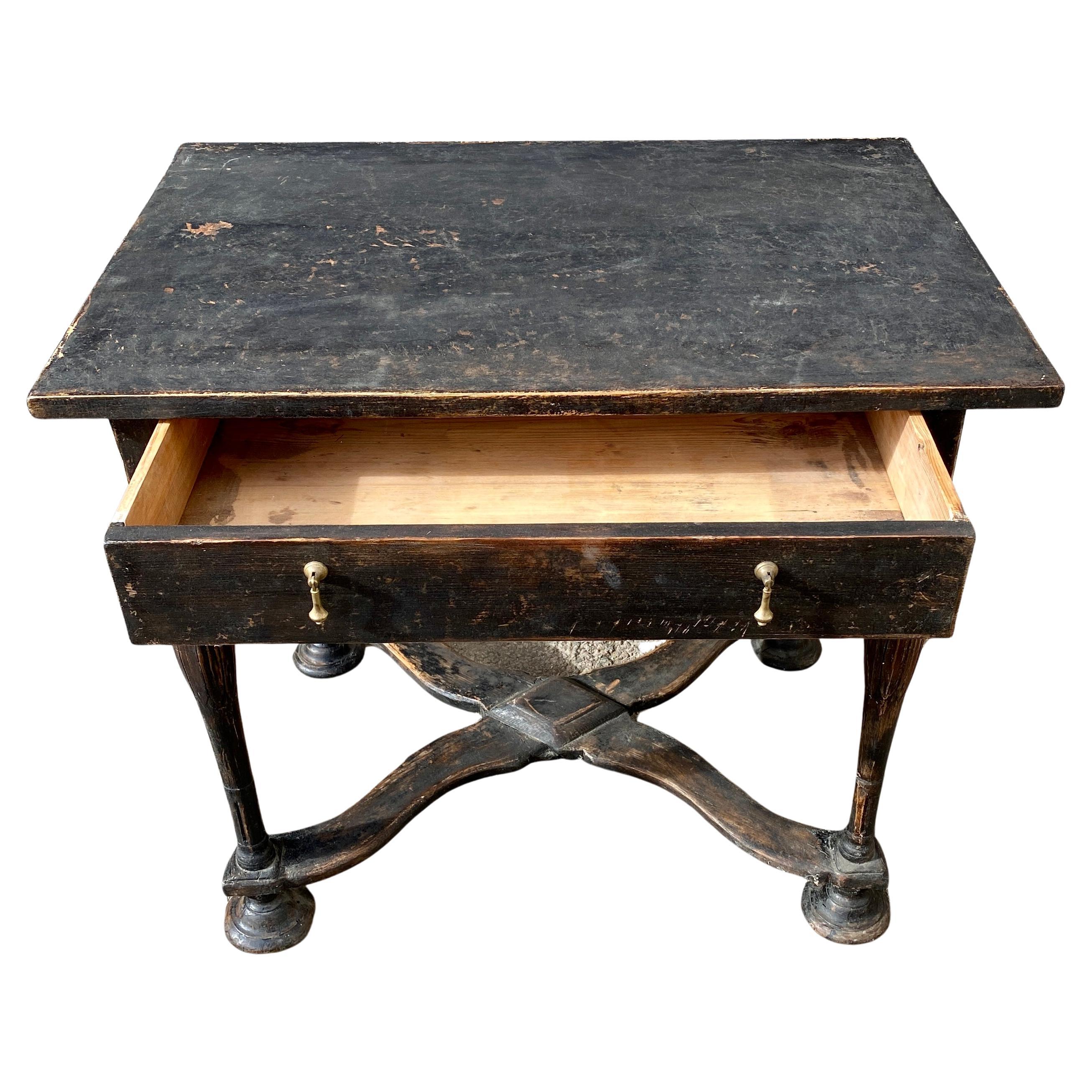 Pine Swedish Black Painted Rectangular Baroque Table