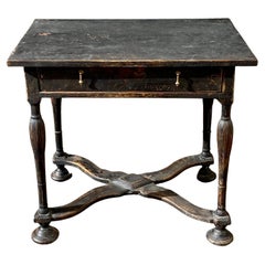 Antique Swedish Black Painted Rectangular Baroque Table