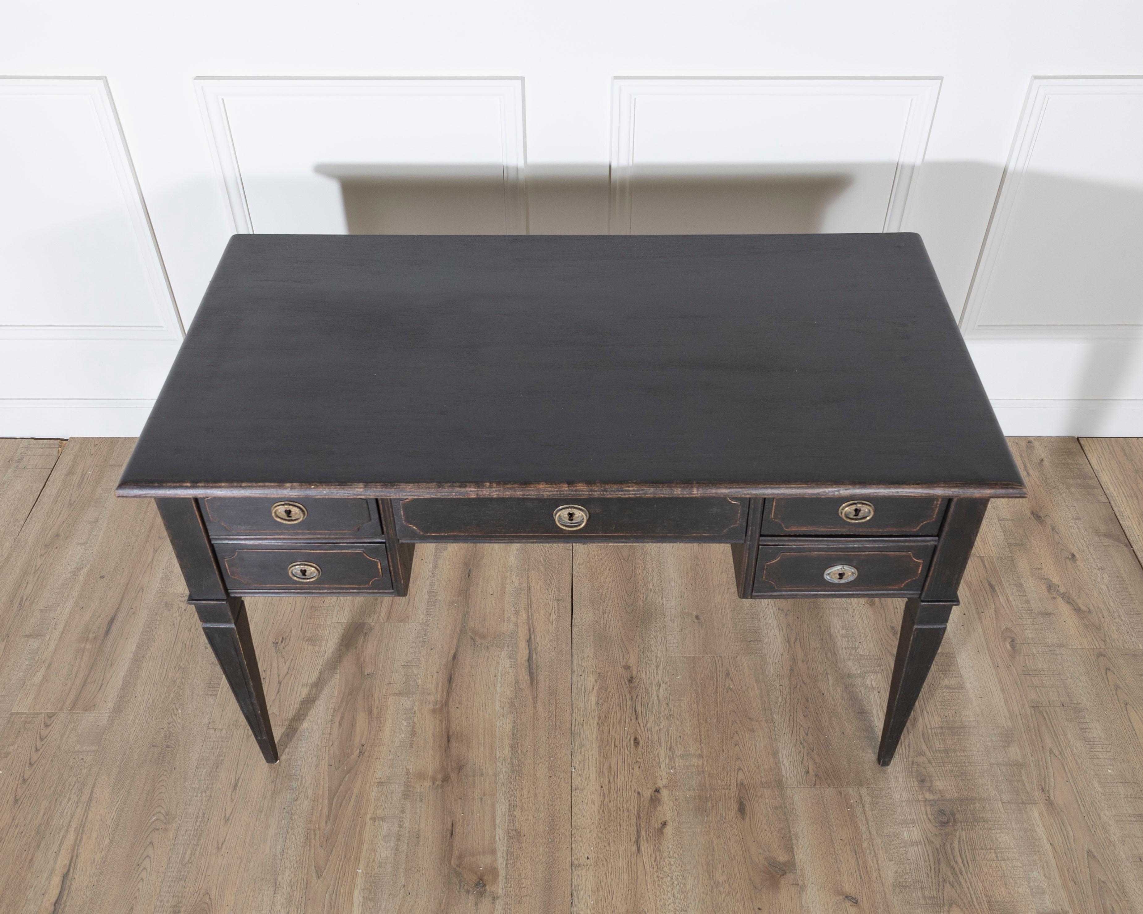 Swedish Black-Painted Writing Desk with Brass Hardware, circa 1870 In Good Condition For Sale In Atlanta, GA