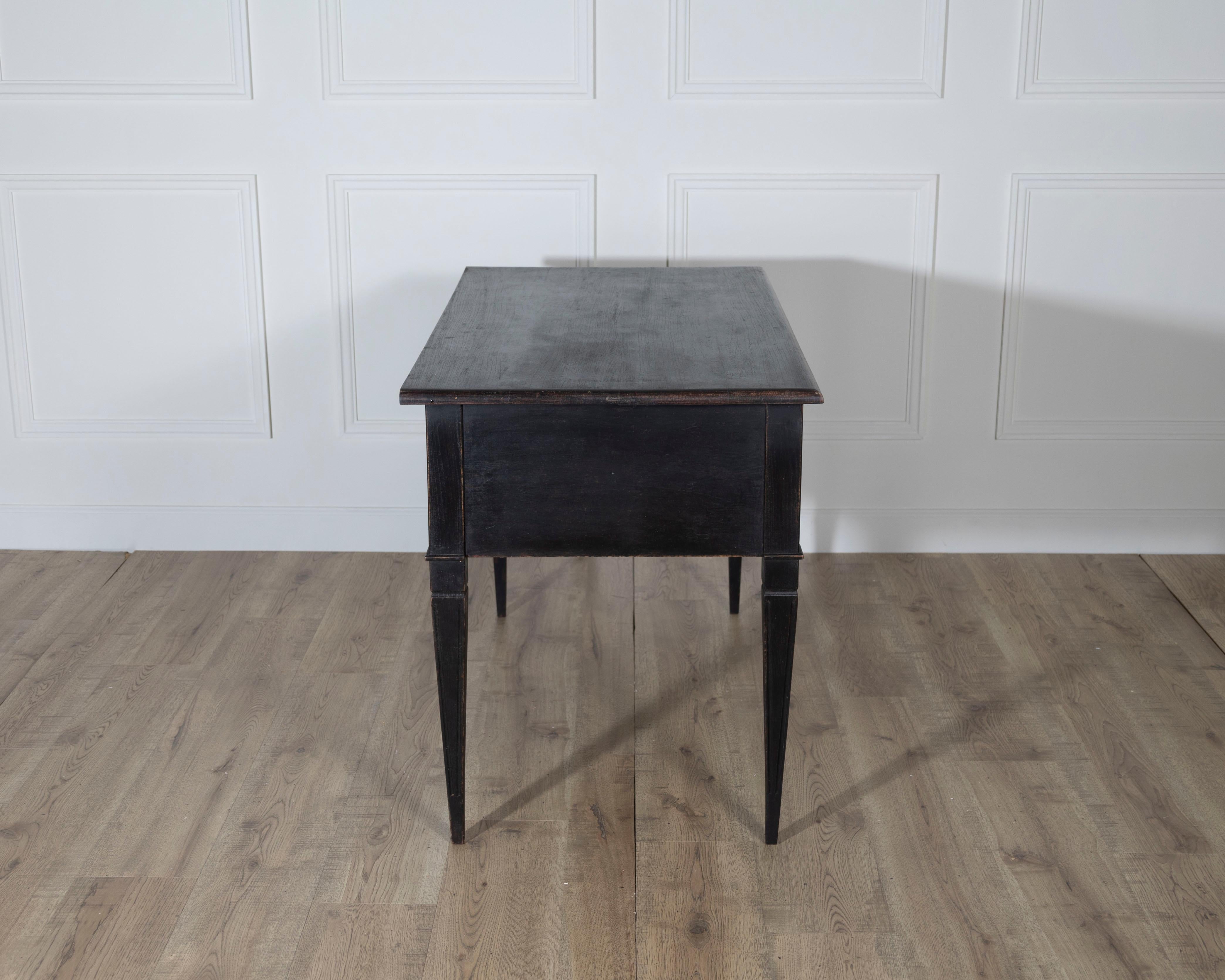 Swedish Black-Painted Writing Desk with Brass Hardware, circa 1870 For Sale 1