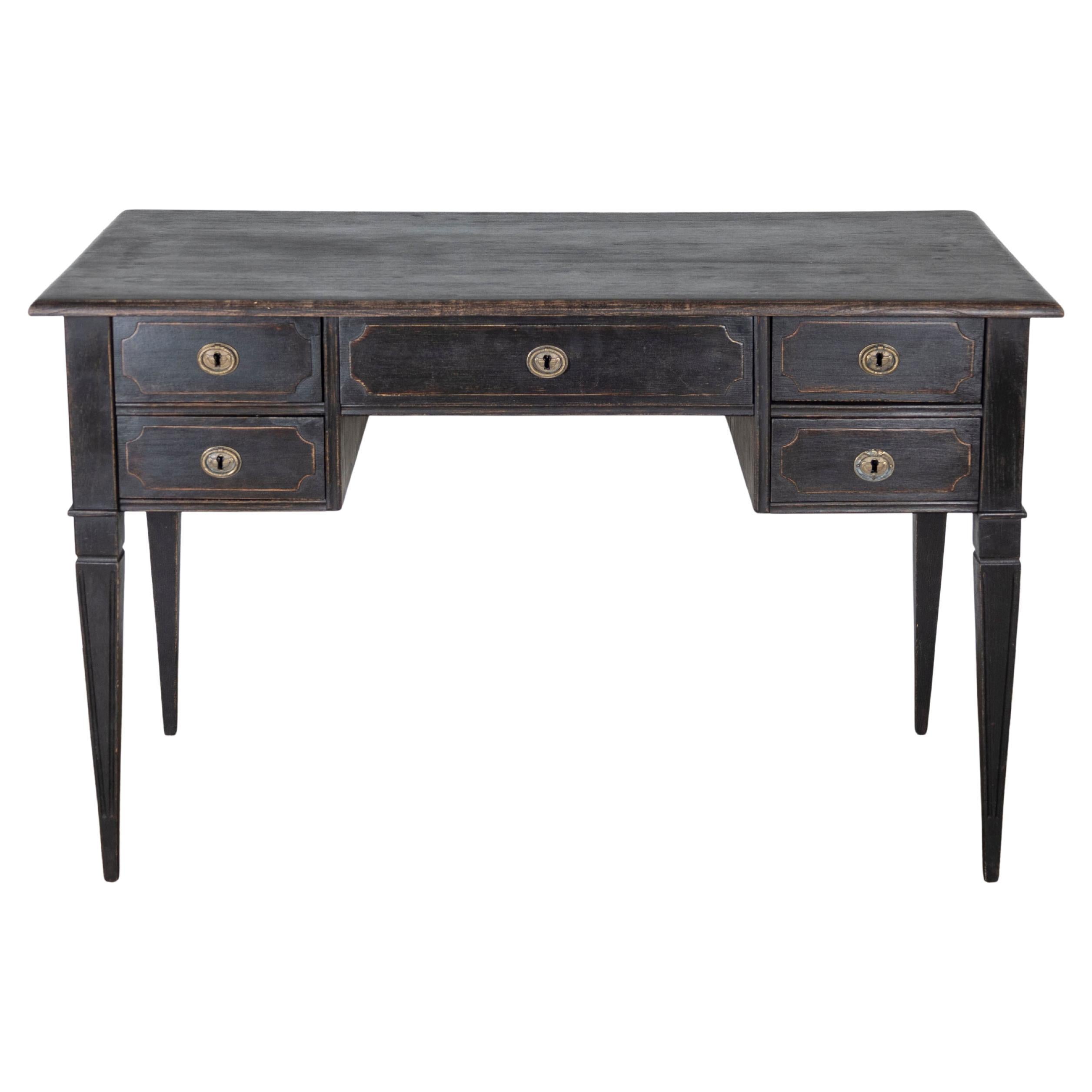 Swedish Black-Painted Writing Desk with Brass Hardware, circa 1870 For Sale