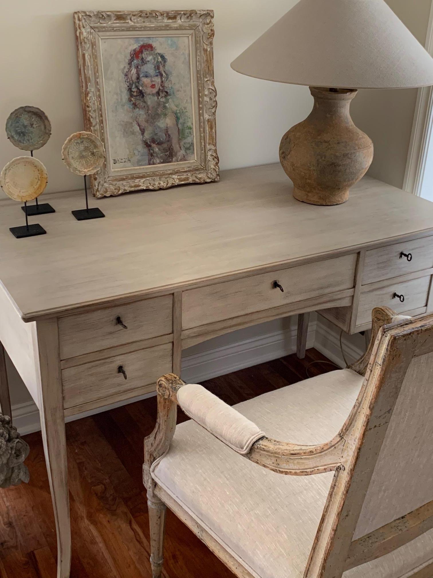 Swedish Bleached and Lime Washed Painted Writing Desk 1