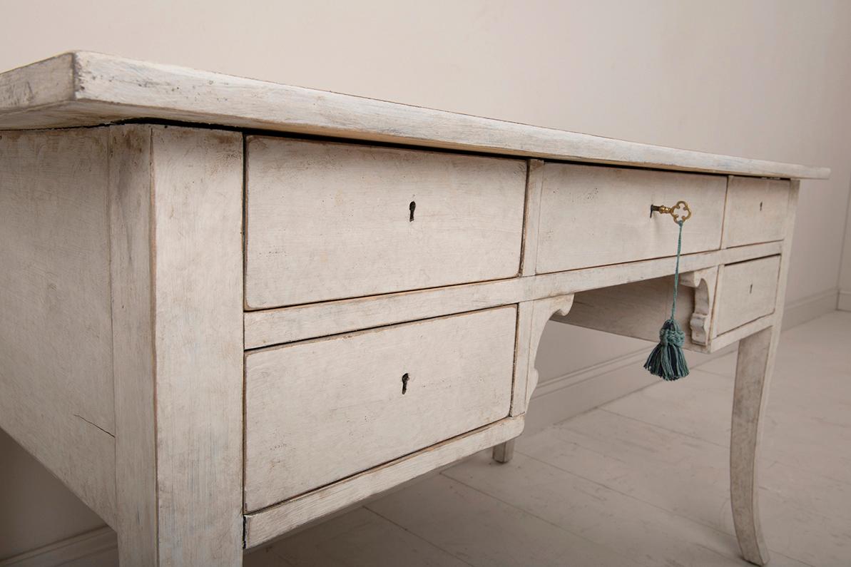 Swedish Bleached and Lime Washed Painted Writing Desk In Excellent Condition In Wichita, KS