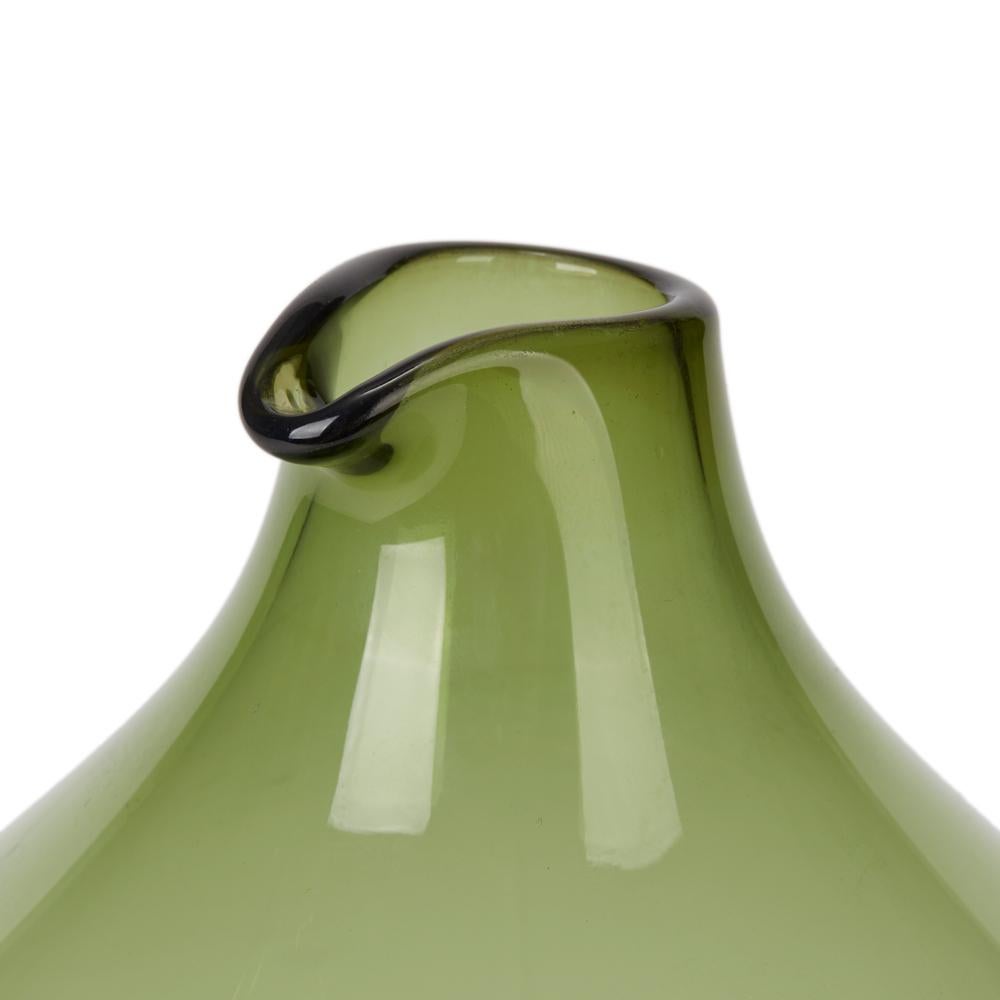 Art Glass Vintage Swedish Blomkulla Green Glass Vase Kjell Blomberg Gullaskruf, 1960