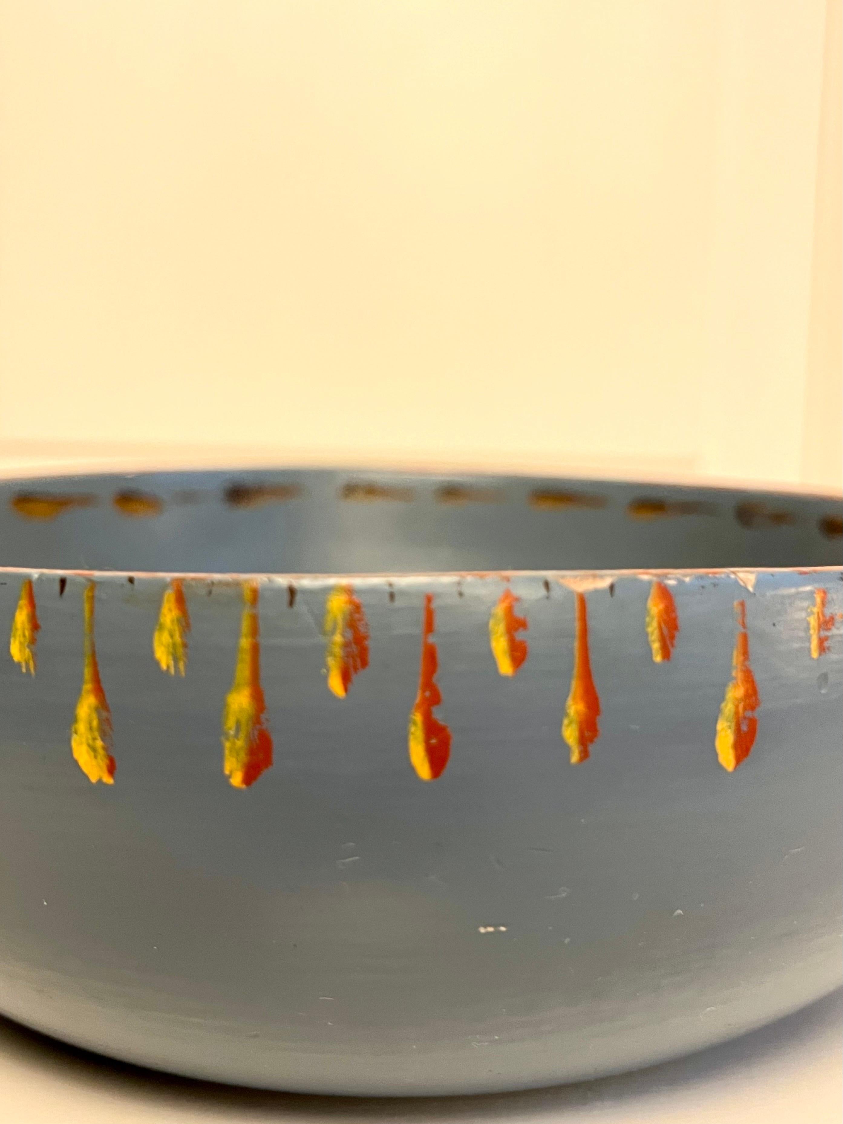 Swedish Blue Allmoge Painted Wooden Folk Art Bowl, Mid-20th Century For Sale 8