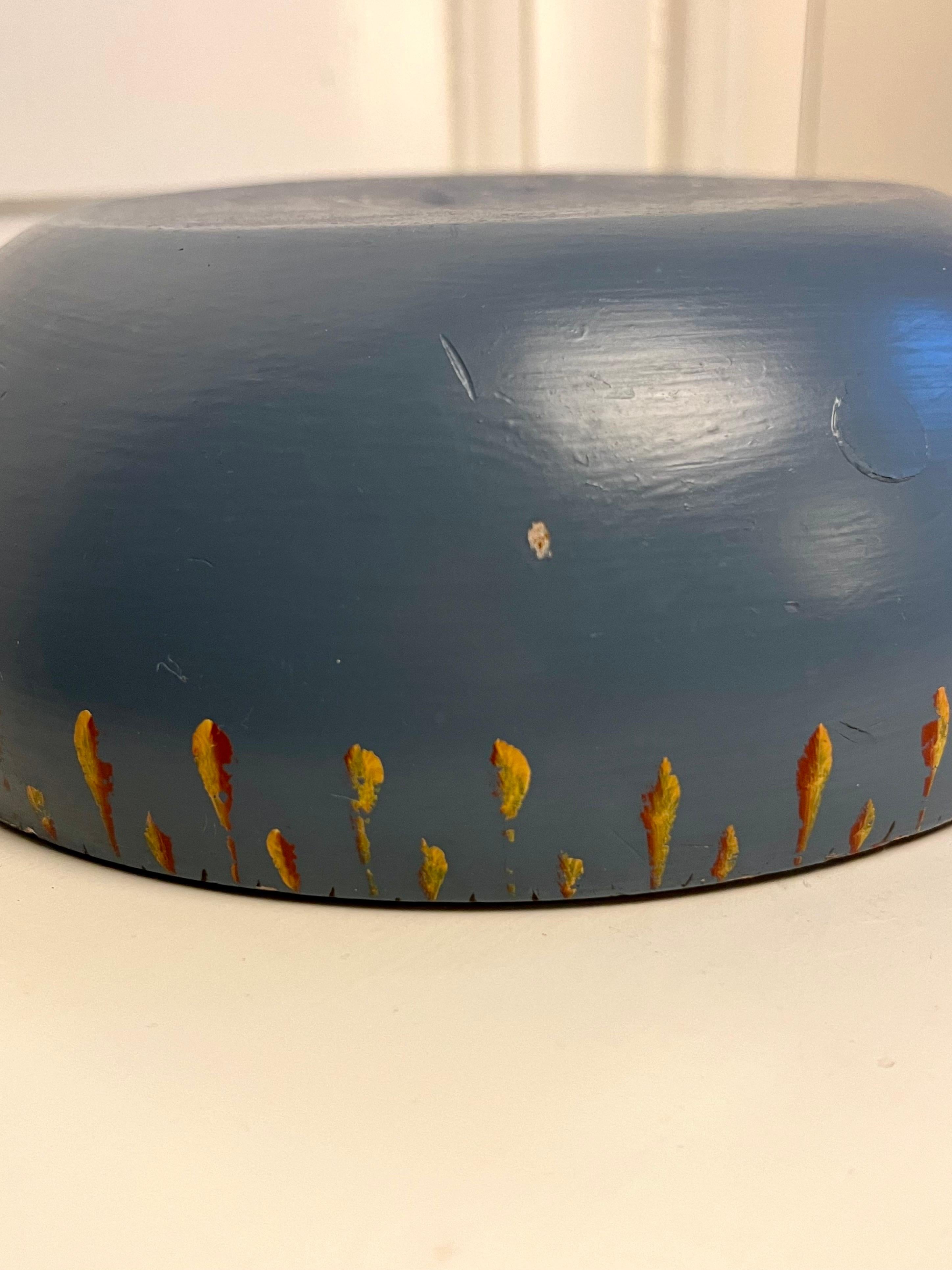 Swedish Blue Allmoge Painted Wooden Folk Art Bowl, Mid-20th Century For Sale 9