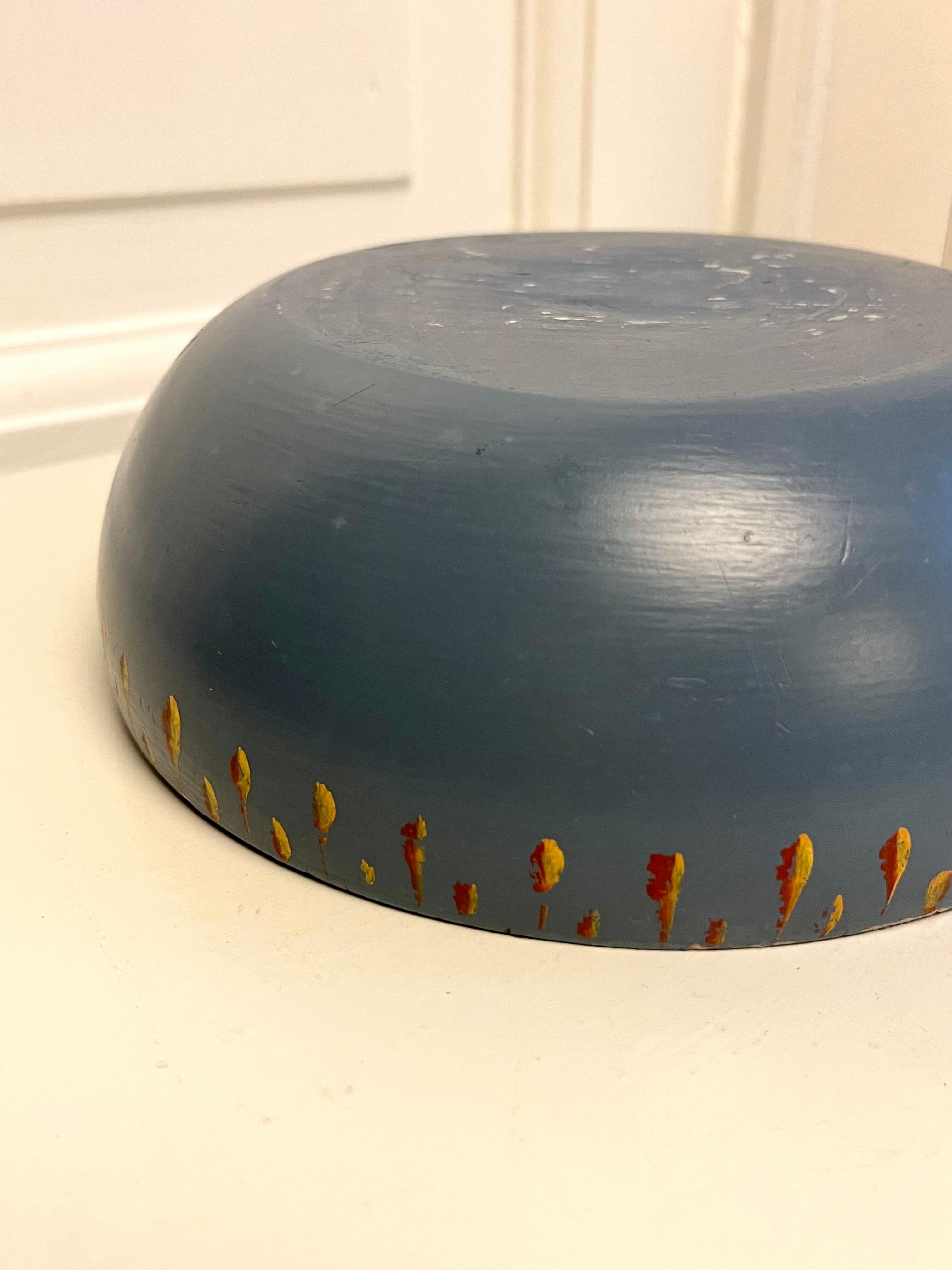Swedish Blue Allmoge Painted Wooden Folk Art Bowl, Mid-20th Century For Sale 10