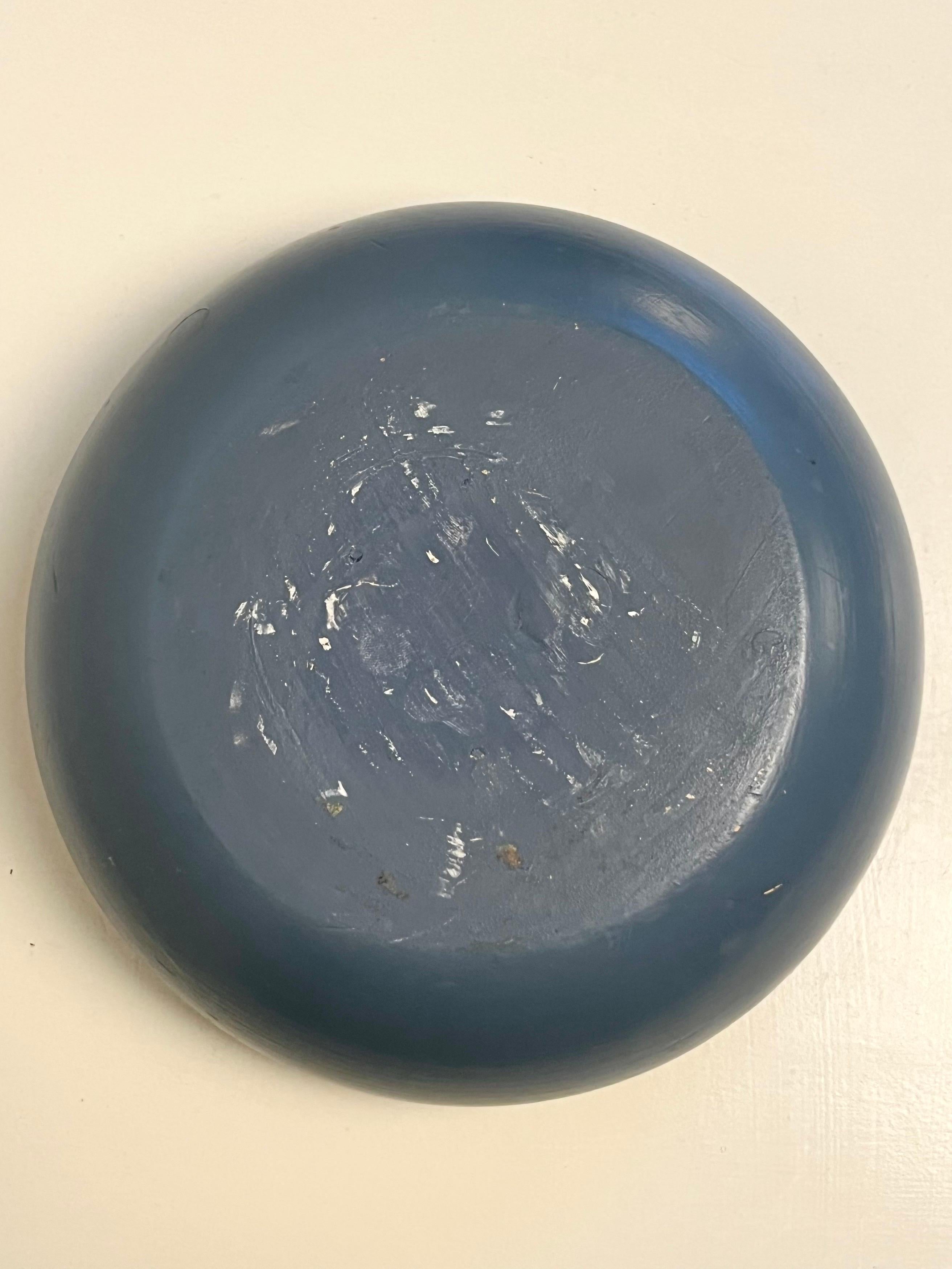 Swedish Blue Allmoge Painted Wooden Folk Art Bowl, Mid-20th Century For Sale 11