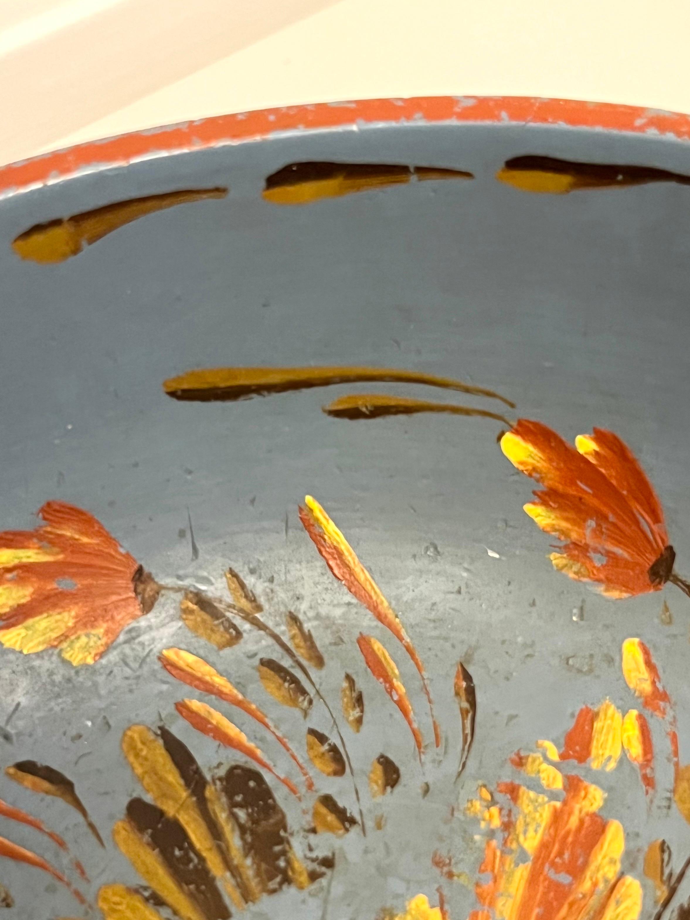 Swedish Blue Allmoge Painted Wooden Folk Art Bowl, Mid-20th Century For Sale 5