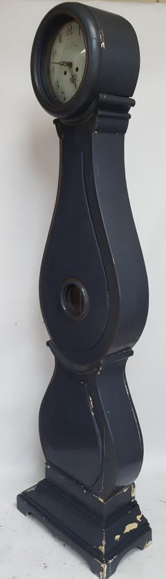 Swedish Blue Black Mora Clock Early 1800s Antique Fryksdall Country Painted