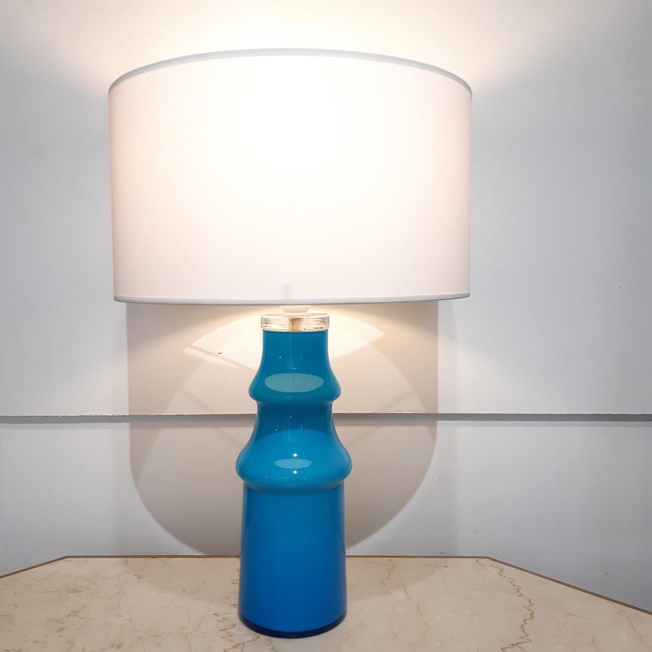 French Mid Century Swedish Blue Glass Table Lamp, 1970s For Sale