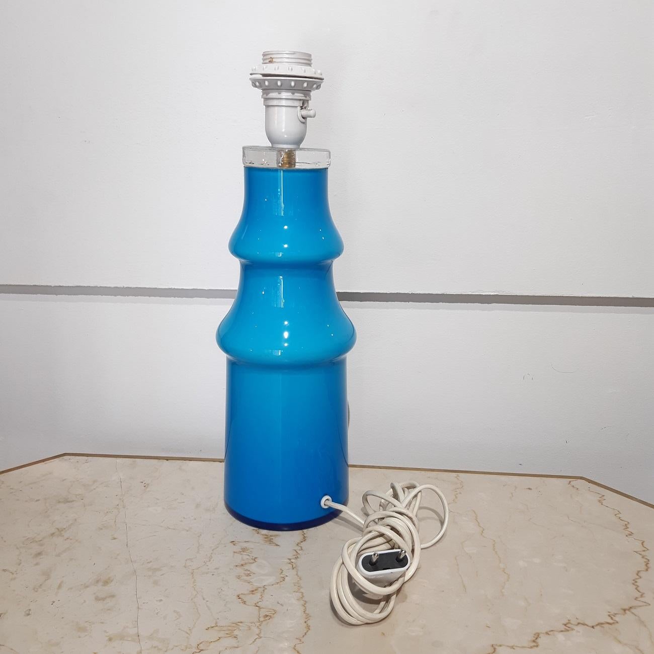 Late 20th Century Mid Century Swedish Blue Glass Table Lamp, 1970s For Sale