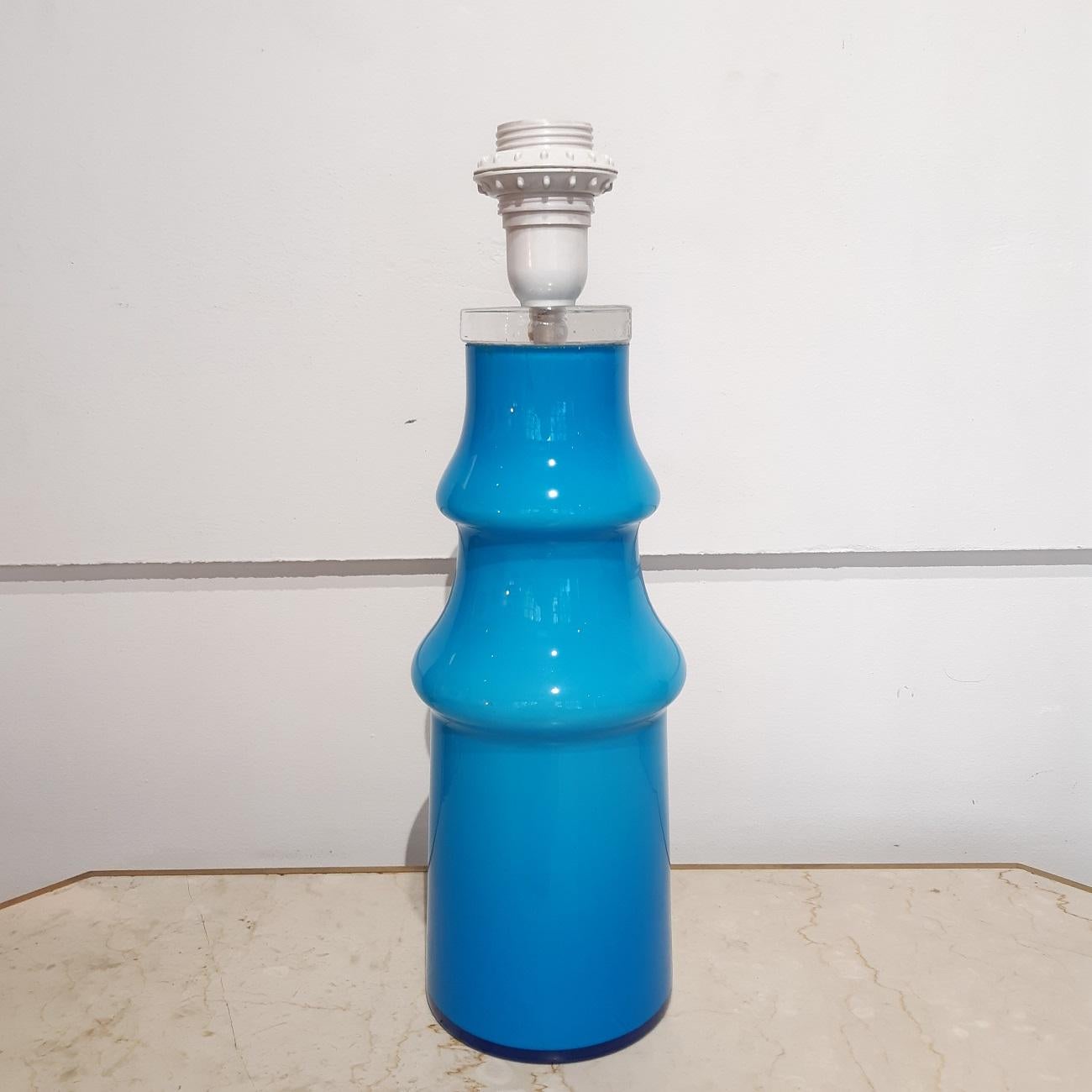 Mid Century Swedish Blue Glass Table Lamp, 1970s For Sale 1