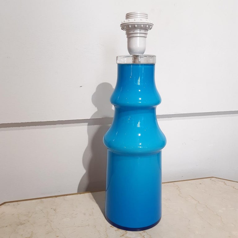 Mid Century Swedish Blue Glass Table Lamp, 1970s For Sale 3