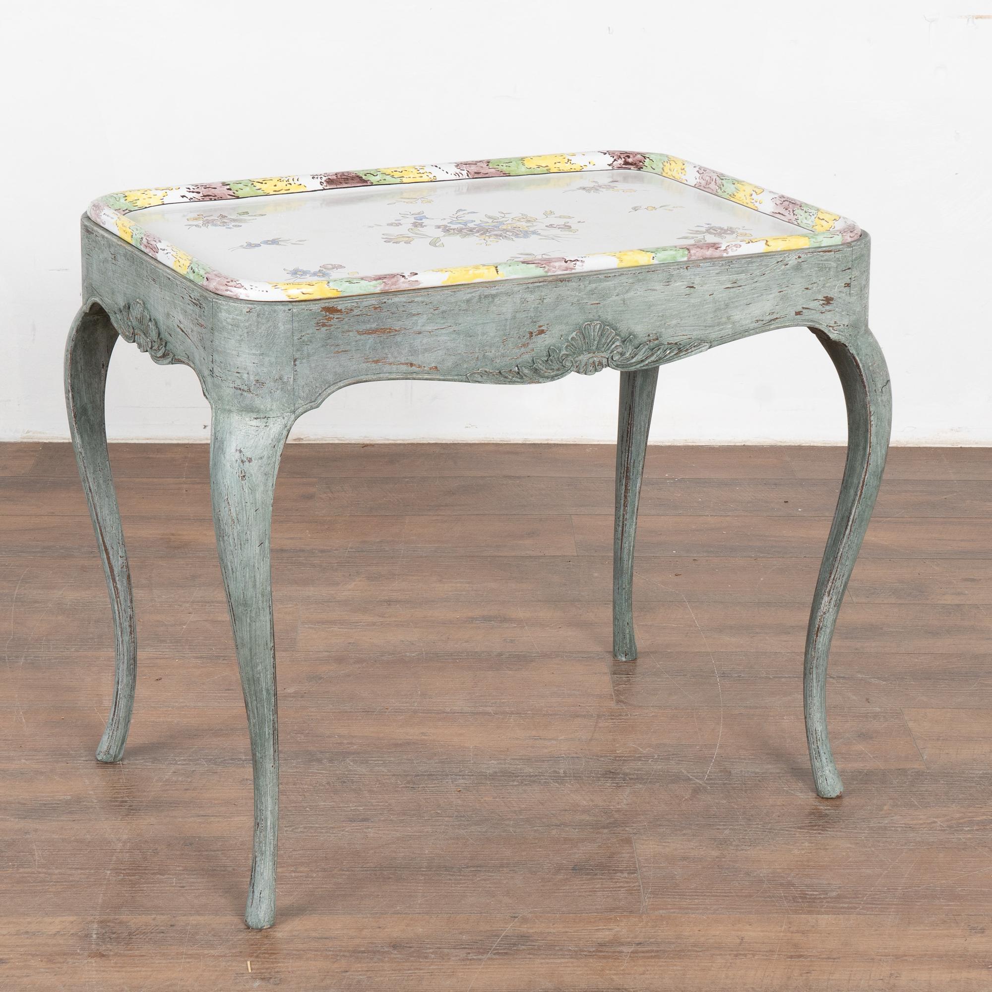 Swedish Blue Gustavian Side Table Tea Table with Tray Top, circa 1890 For Sale 7