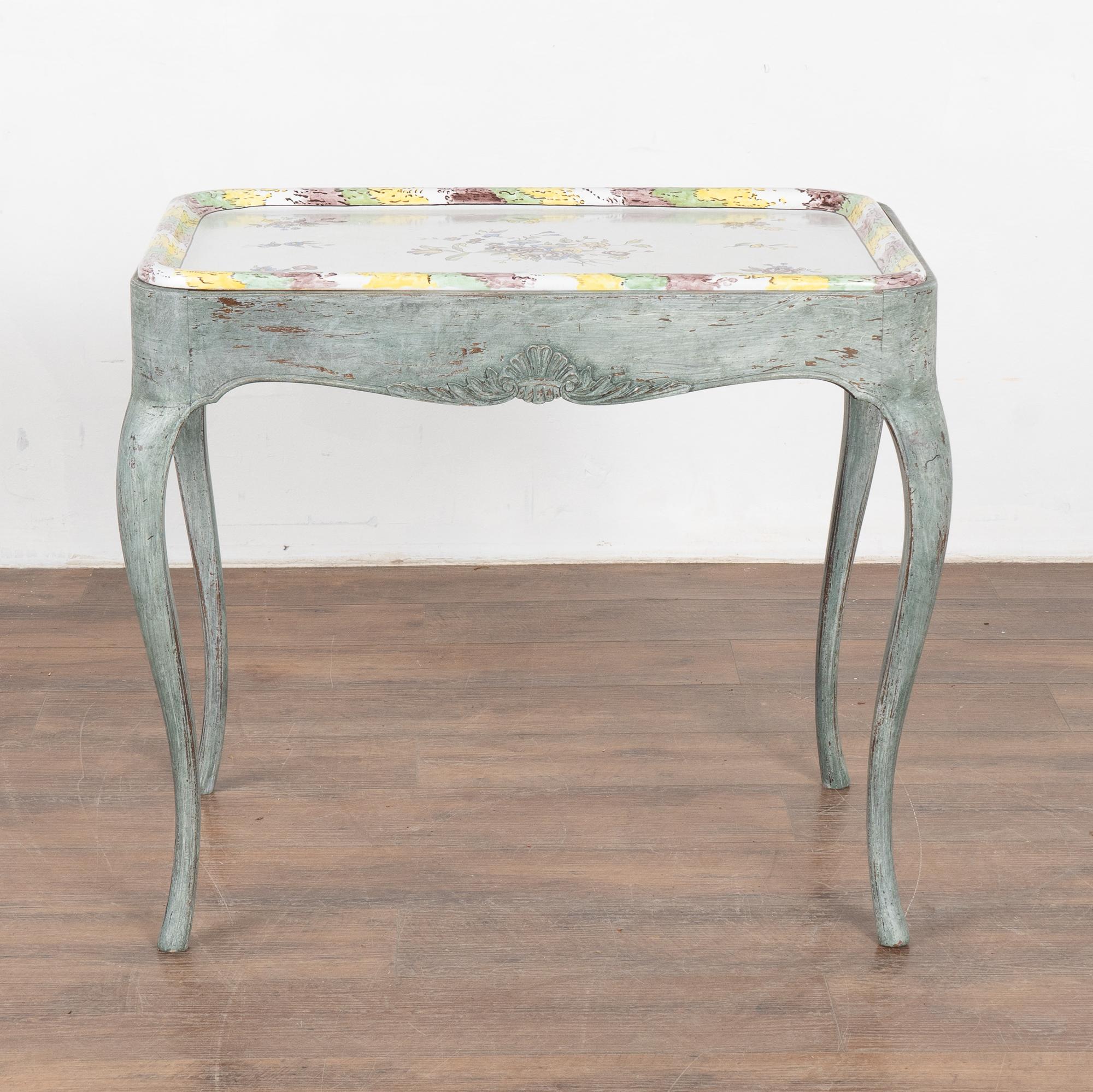 Swedish Blue Gustavian Side Table Tea Table with Tray Top, circa 1890 For Sale 8
